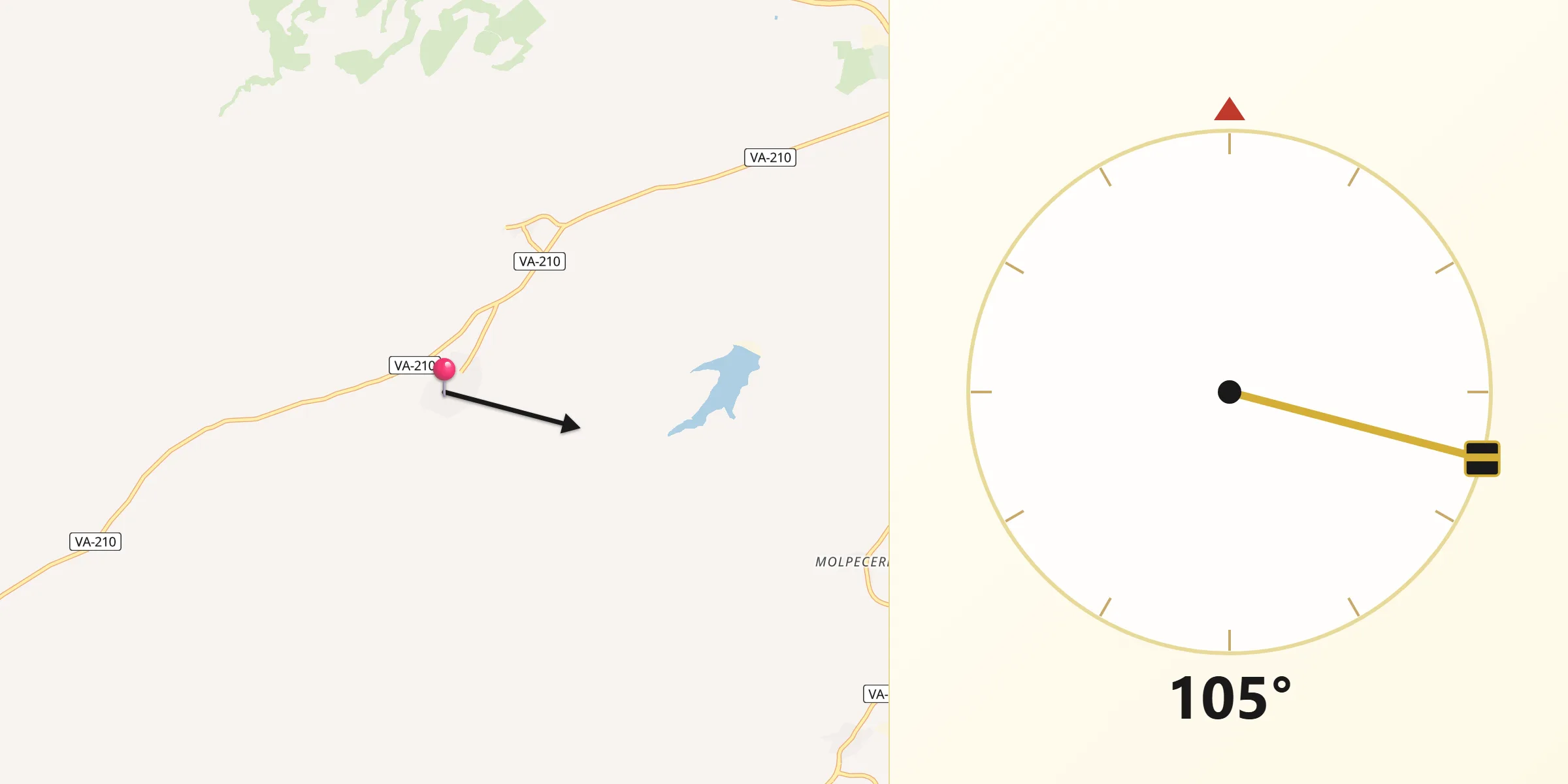 Dirección de la Qibla desde Langayo