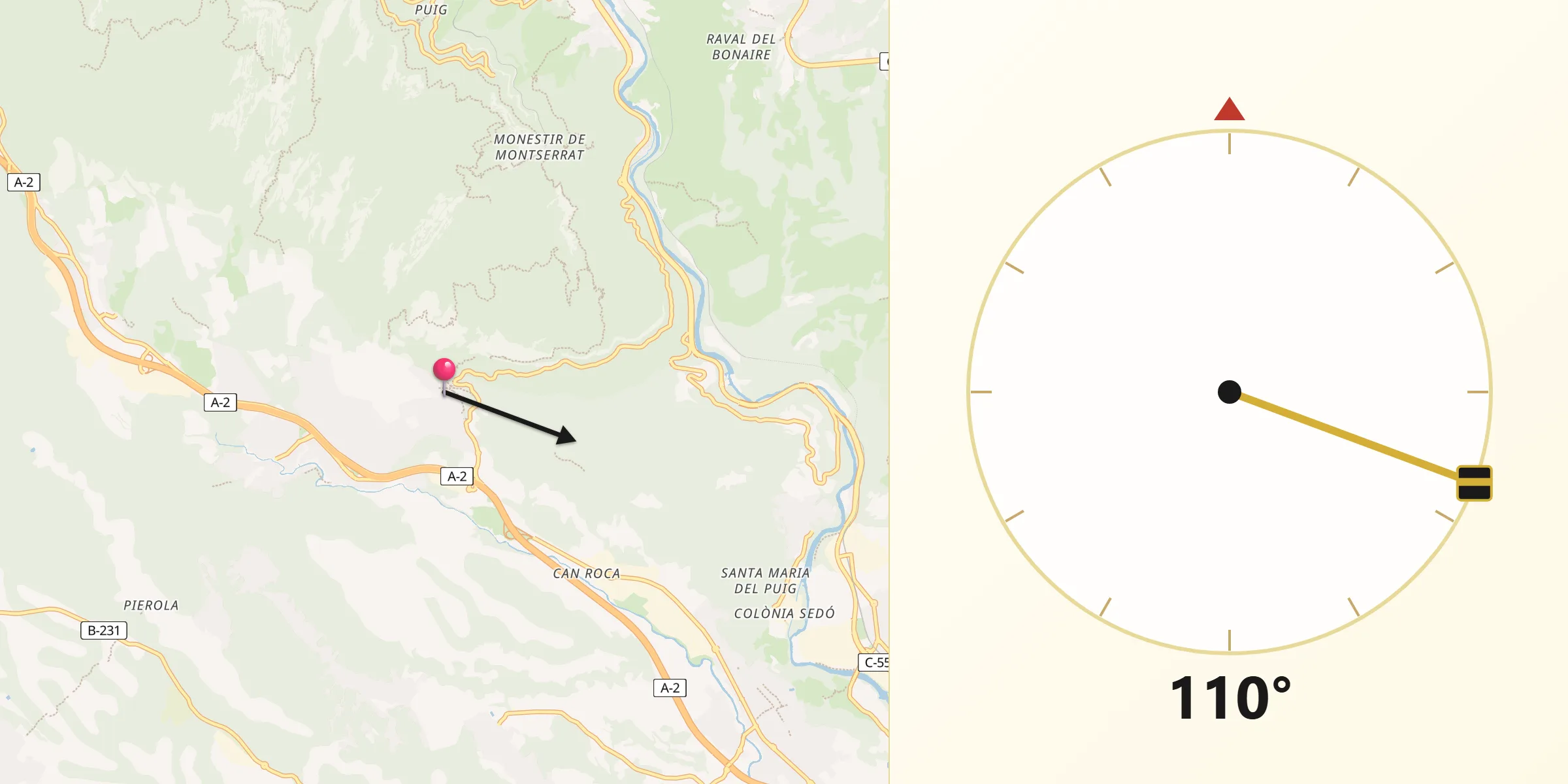 Dirección de la Qibla desde Collbató