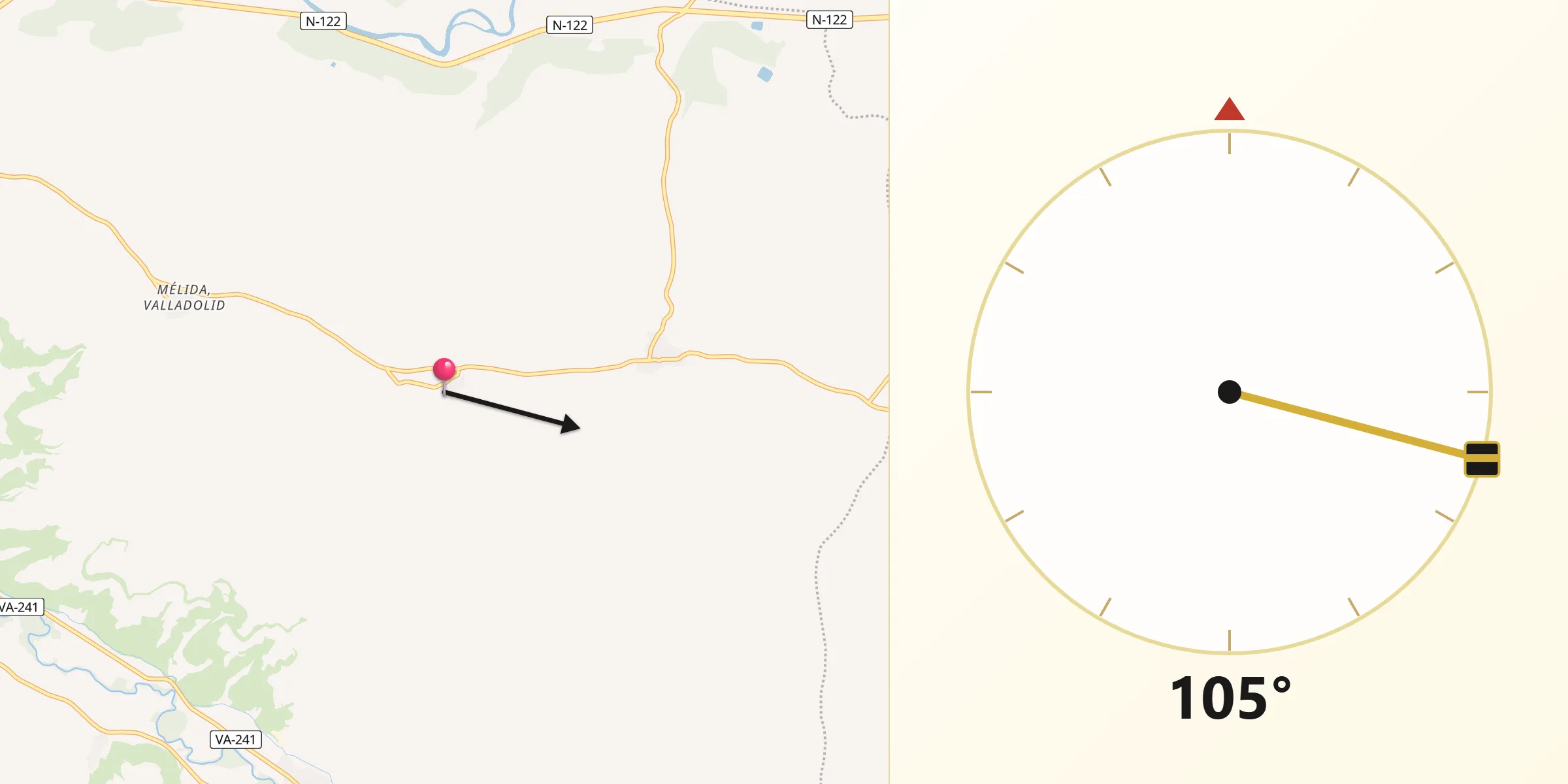 Dirección de la Qibla desde Olmos de Peñafiel