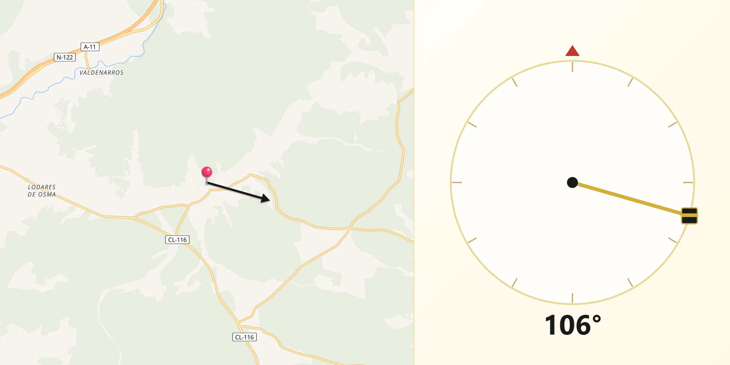 Dirección de la Qibla desde Valdenebro