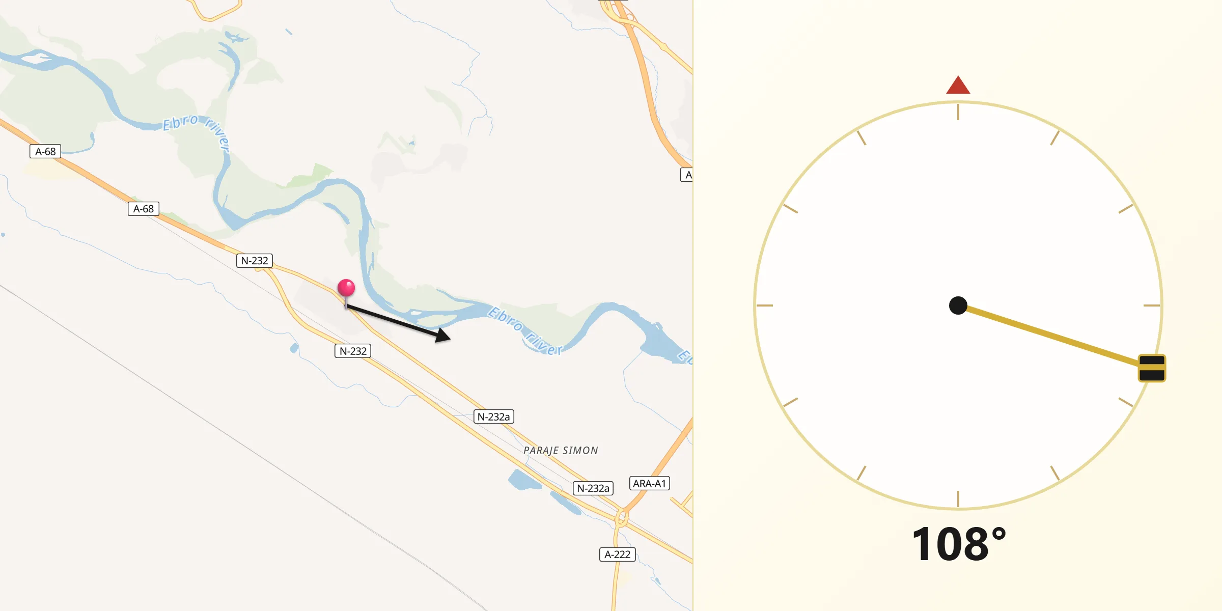 Dirección de la Qibla desde El Burgo de Ebro