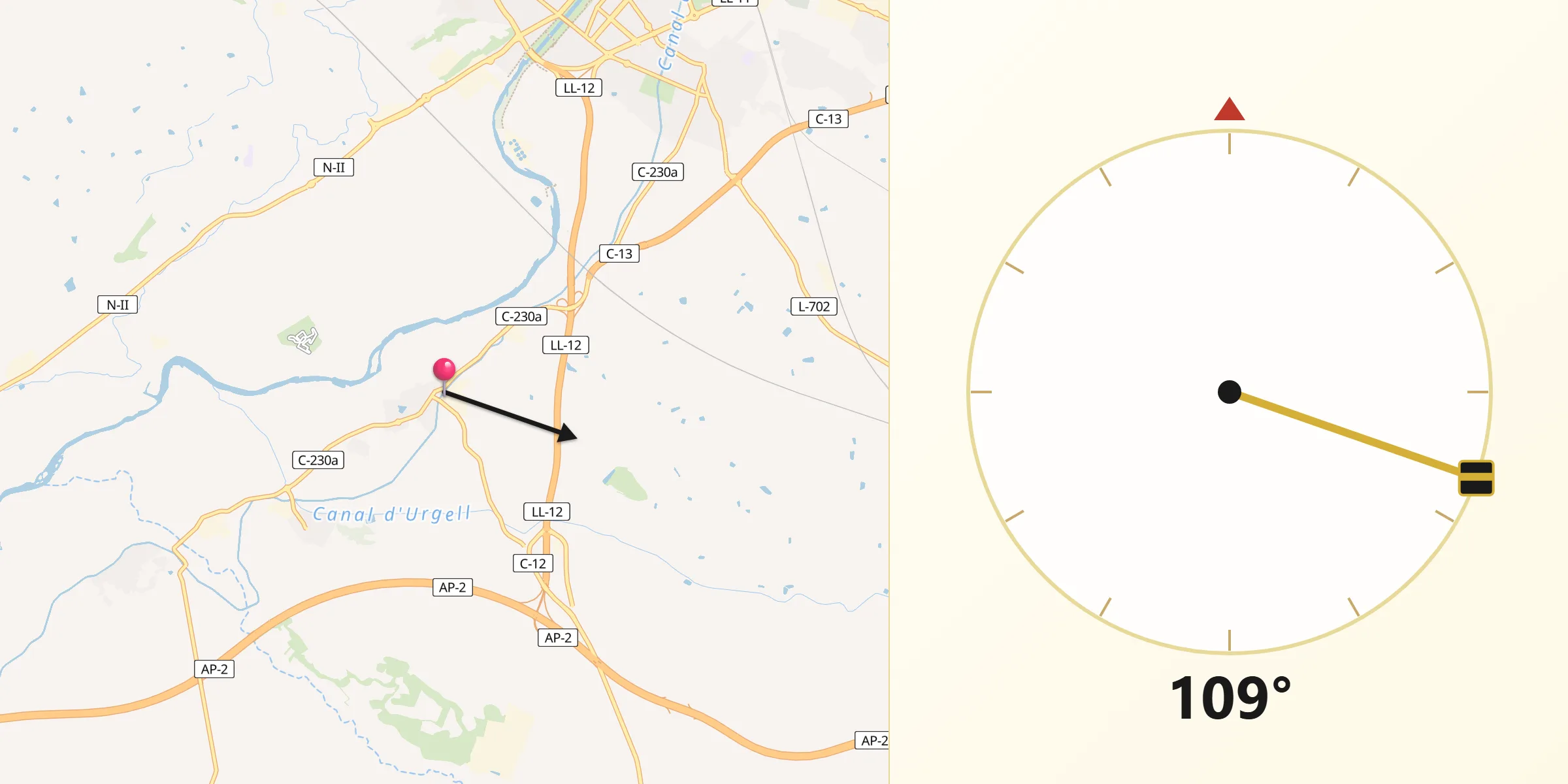 Dirección de la Qibla desde Albatàrrec