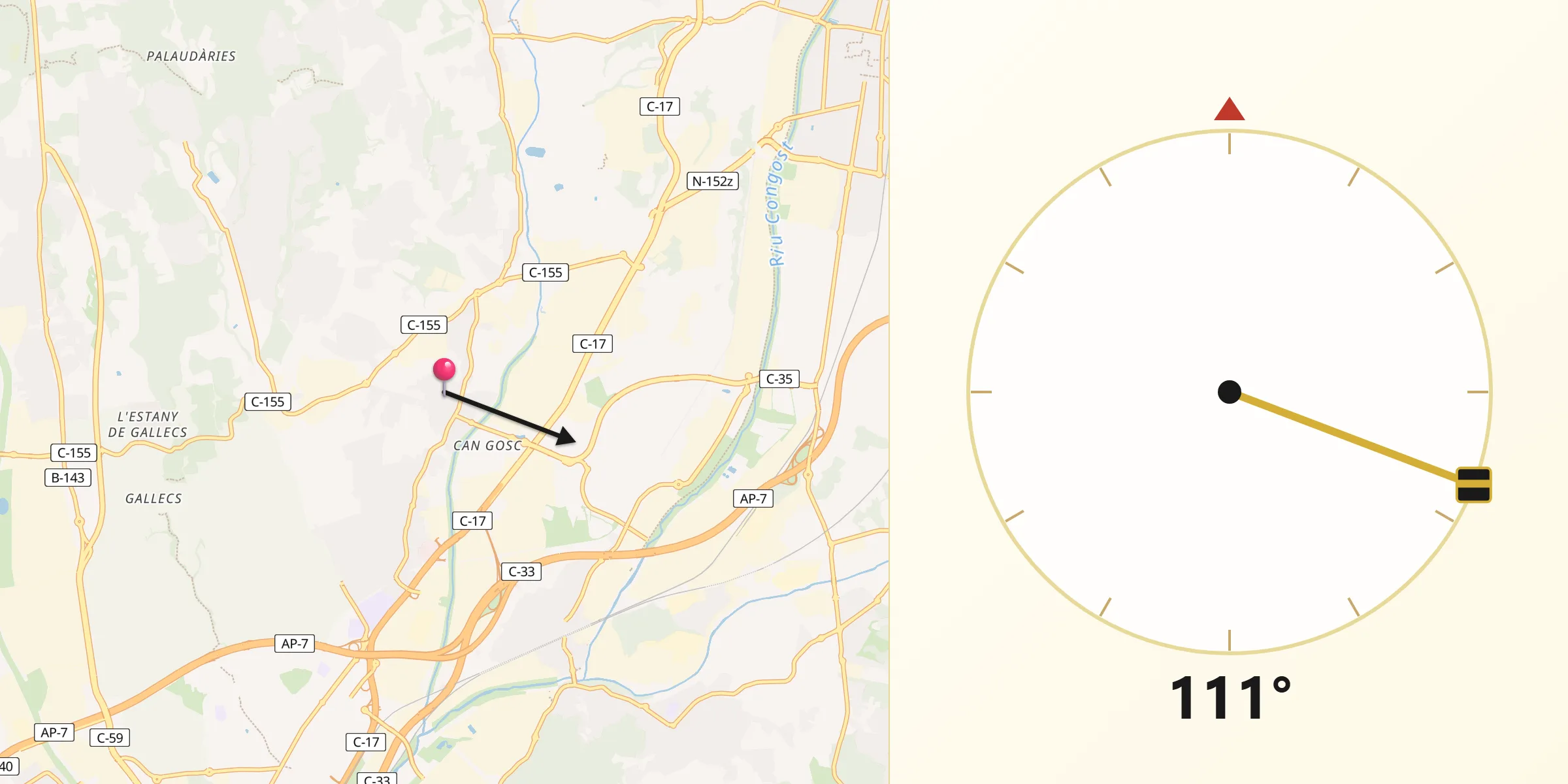 Dirección de la Qibla desde Parets del Vallès