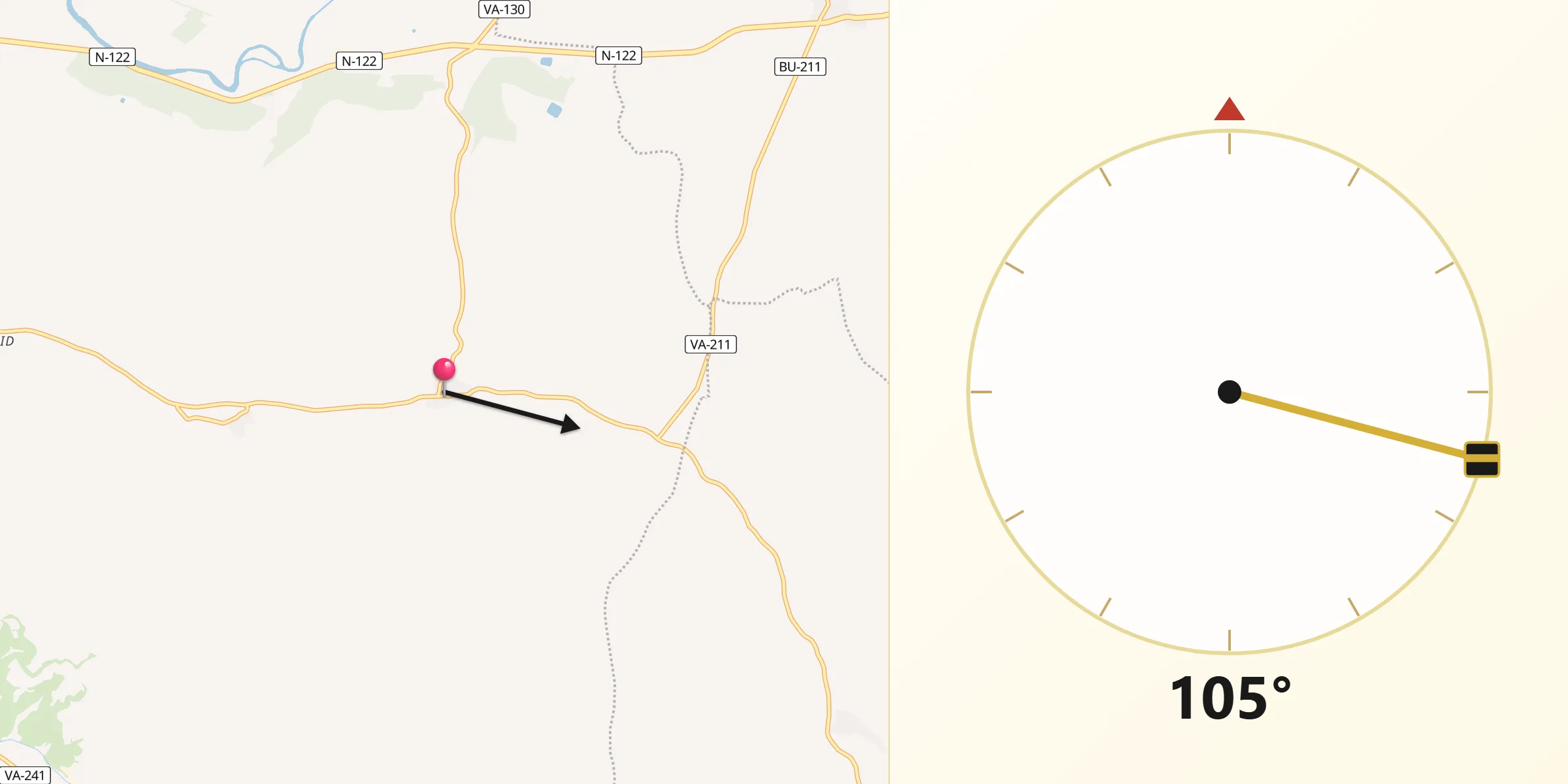 Dirección de la Qibla desde Castrillo de Duero