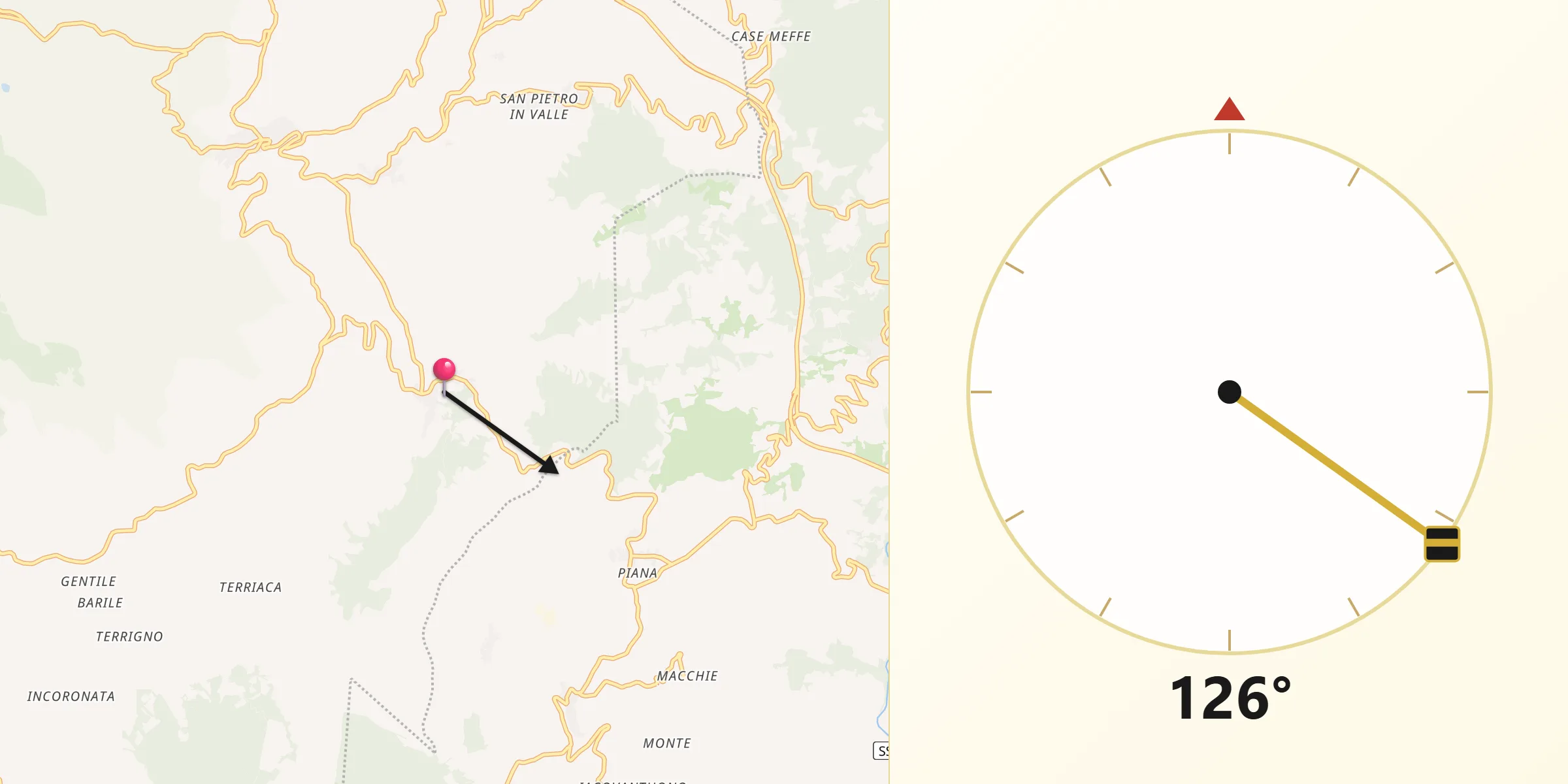 Direzione della Qibla da Sant'Elena Sannita