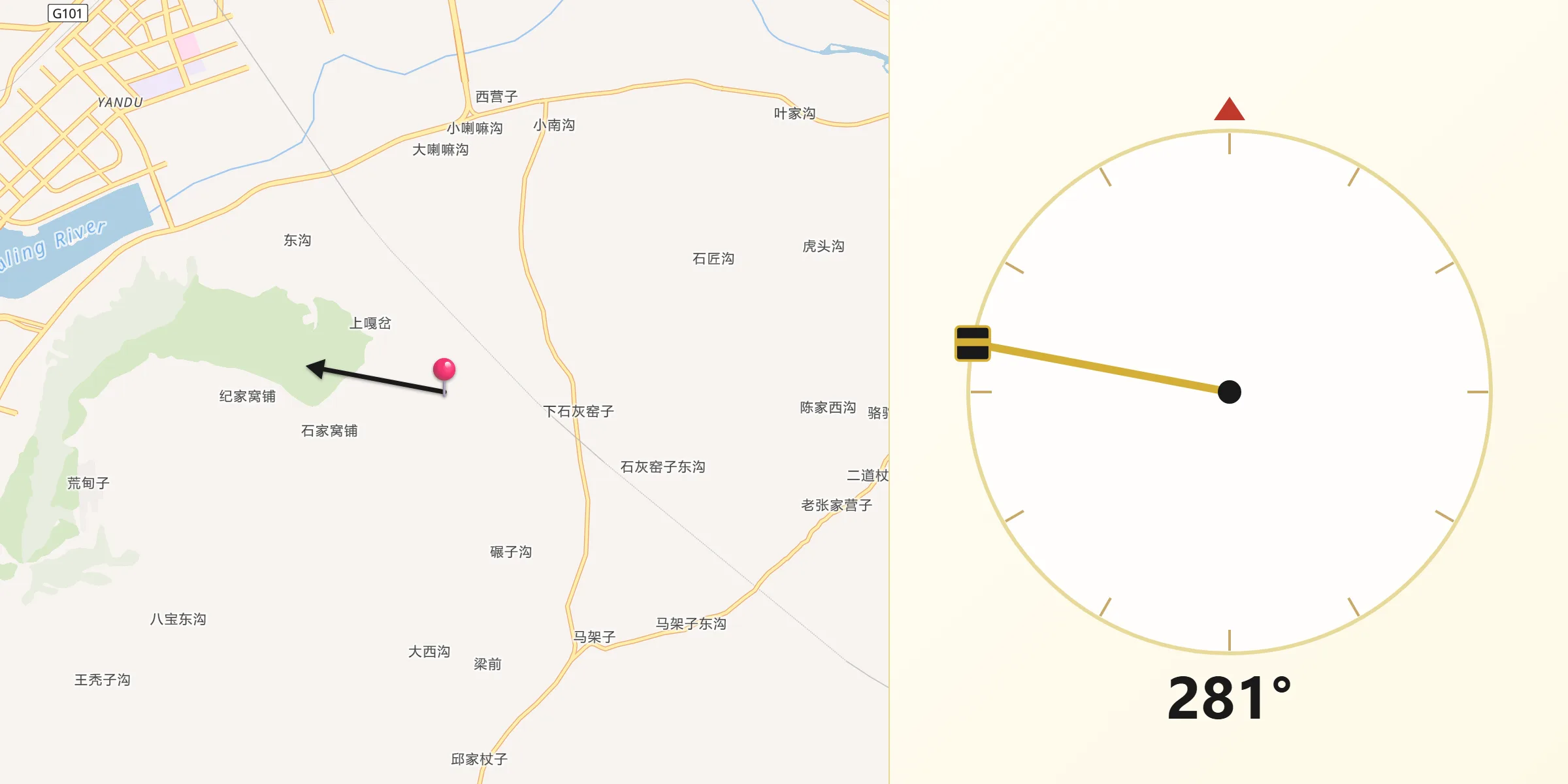 从嘎岔村朝向麦加的方向