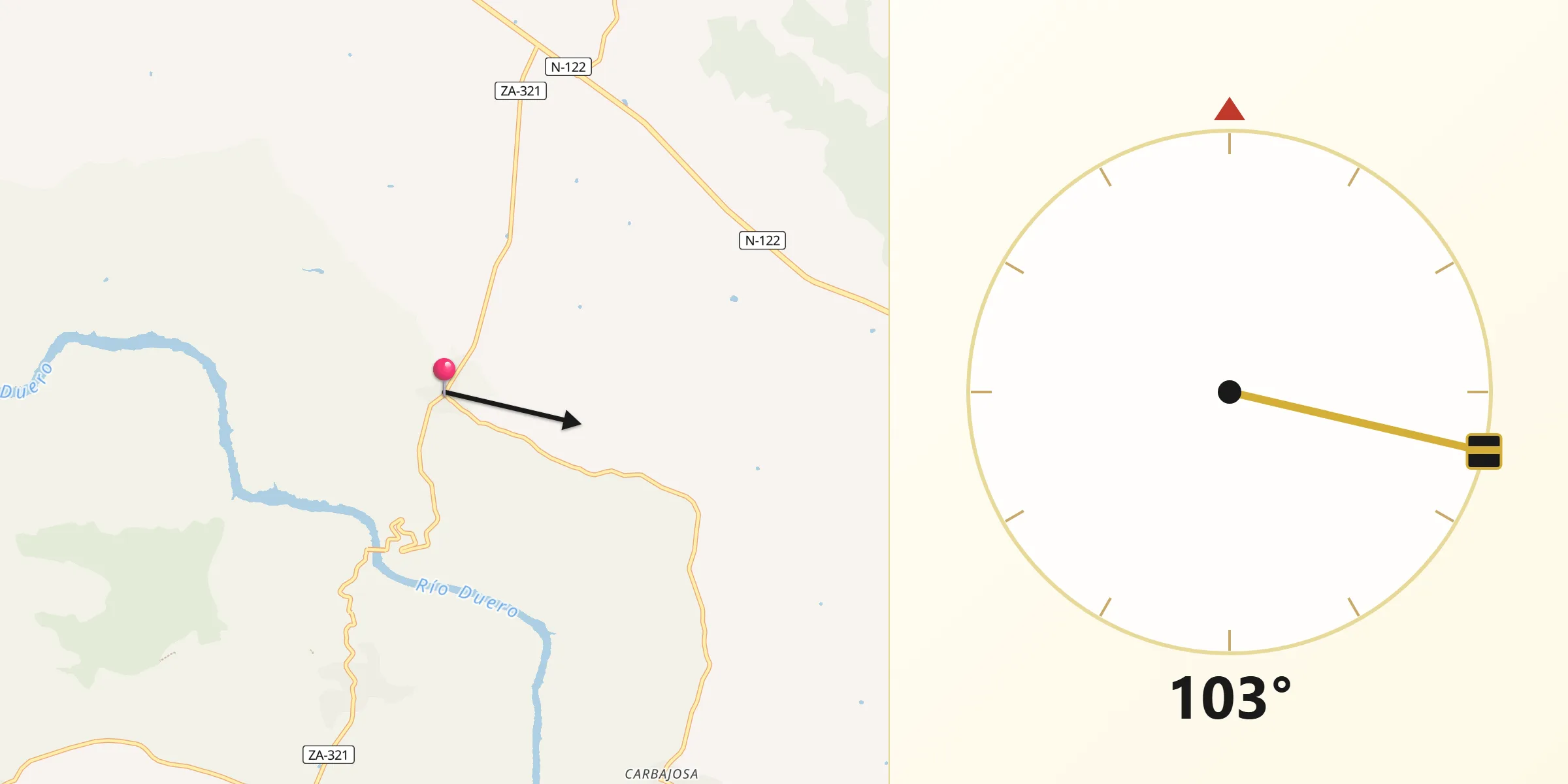 Dirección de la Qibla desde Pino del Oro