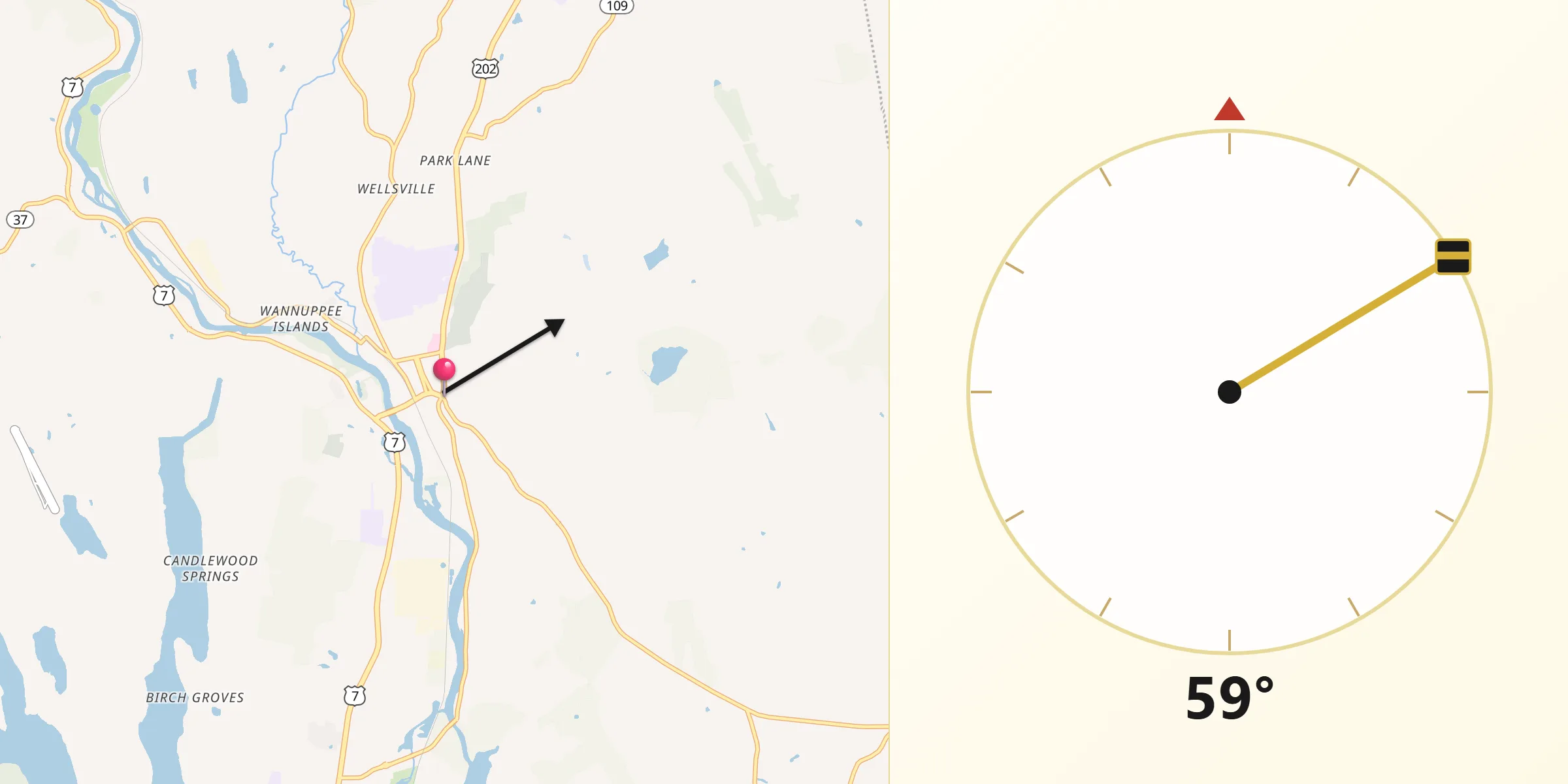 Qibla Direction from New Milford