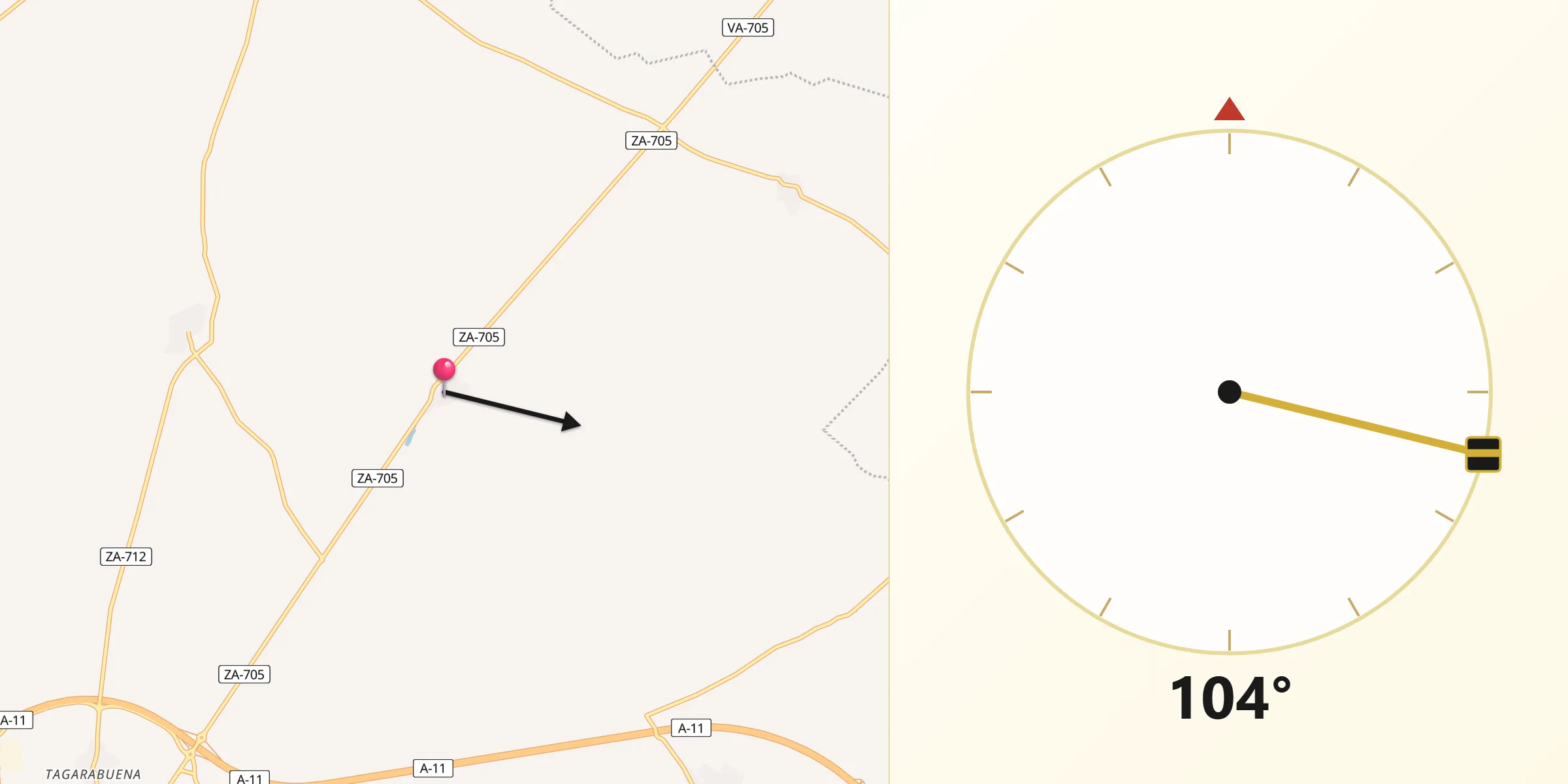 Dirección de la Qibla desde Villavendimio