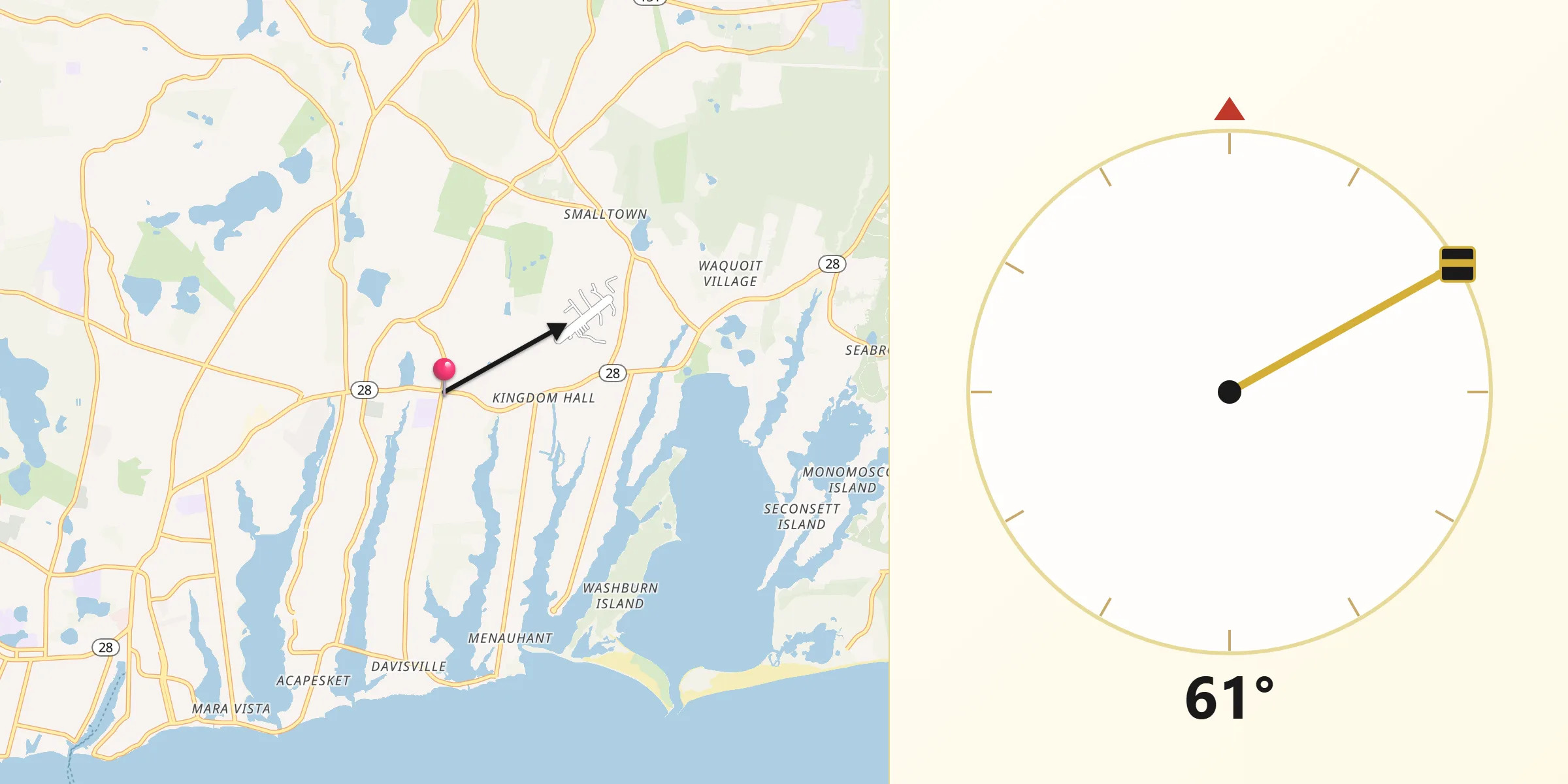 Qibla Direction from East Falmouth
