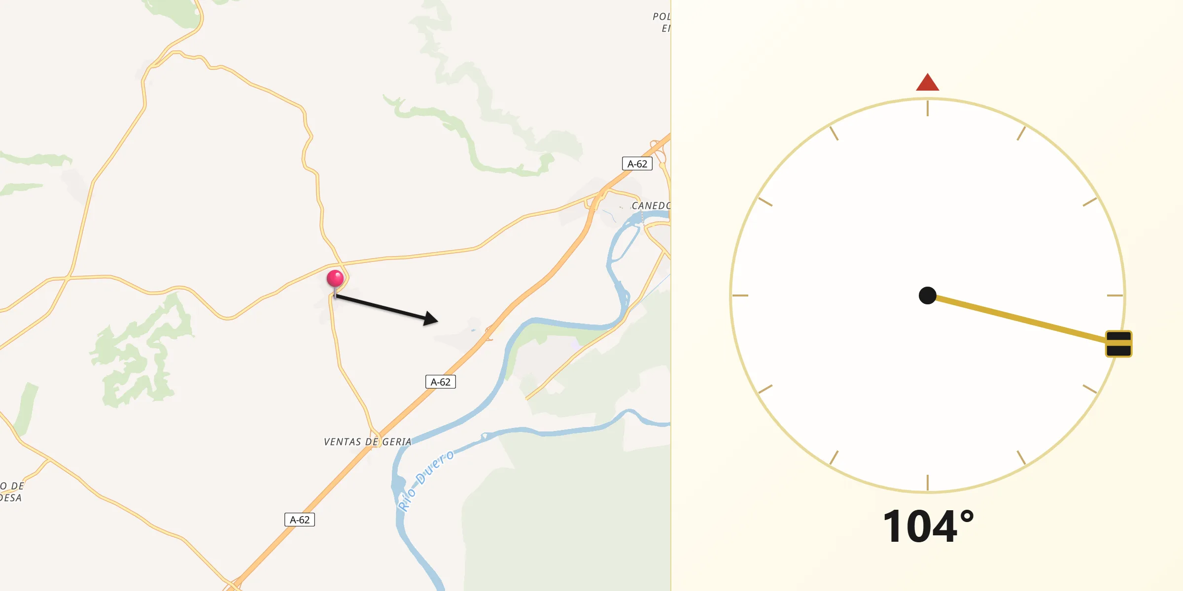 Dirección de la Qibla desde Geria