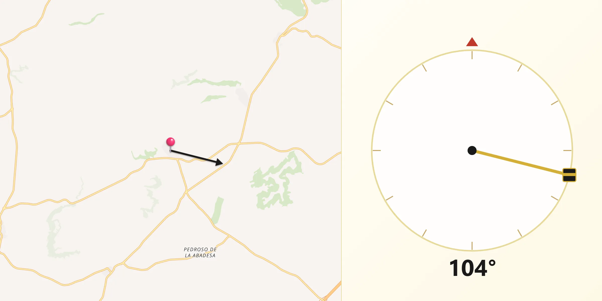 Dirección de la Qibla desde Velliza