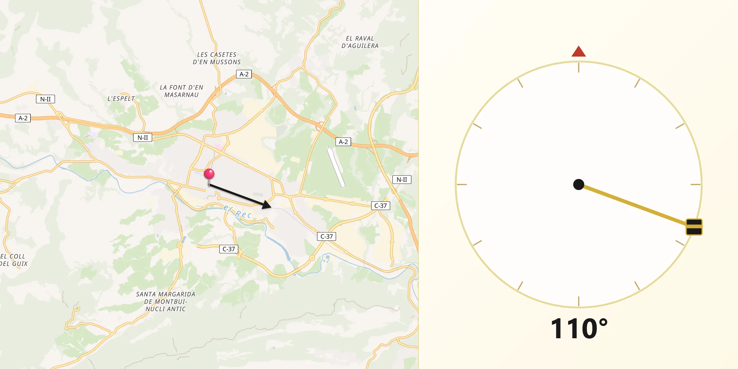 Dirección de la Qibla desde Igualada