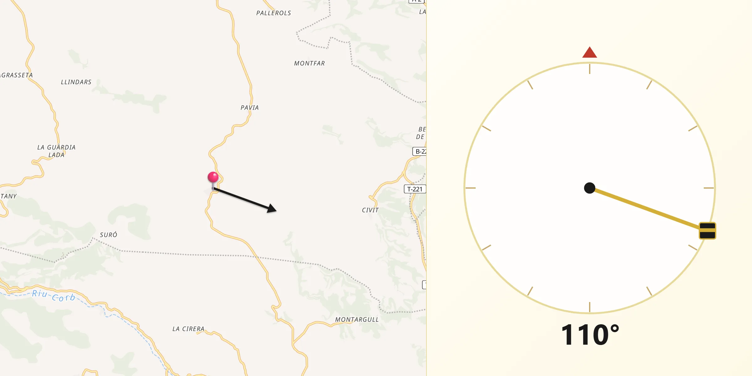 Dirección de la Qibla desde Talavera