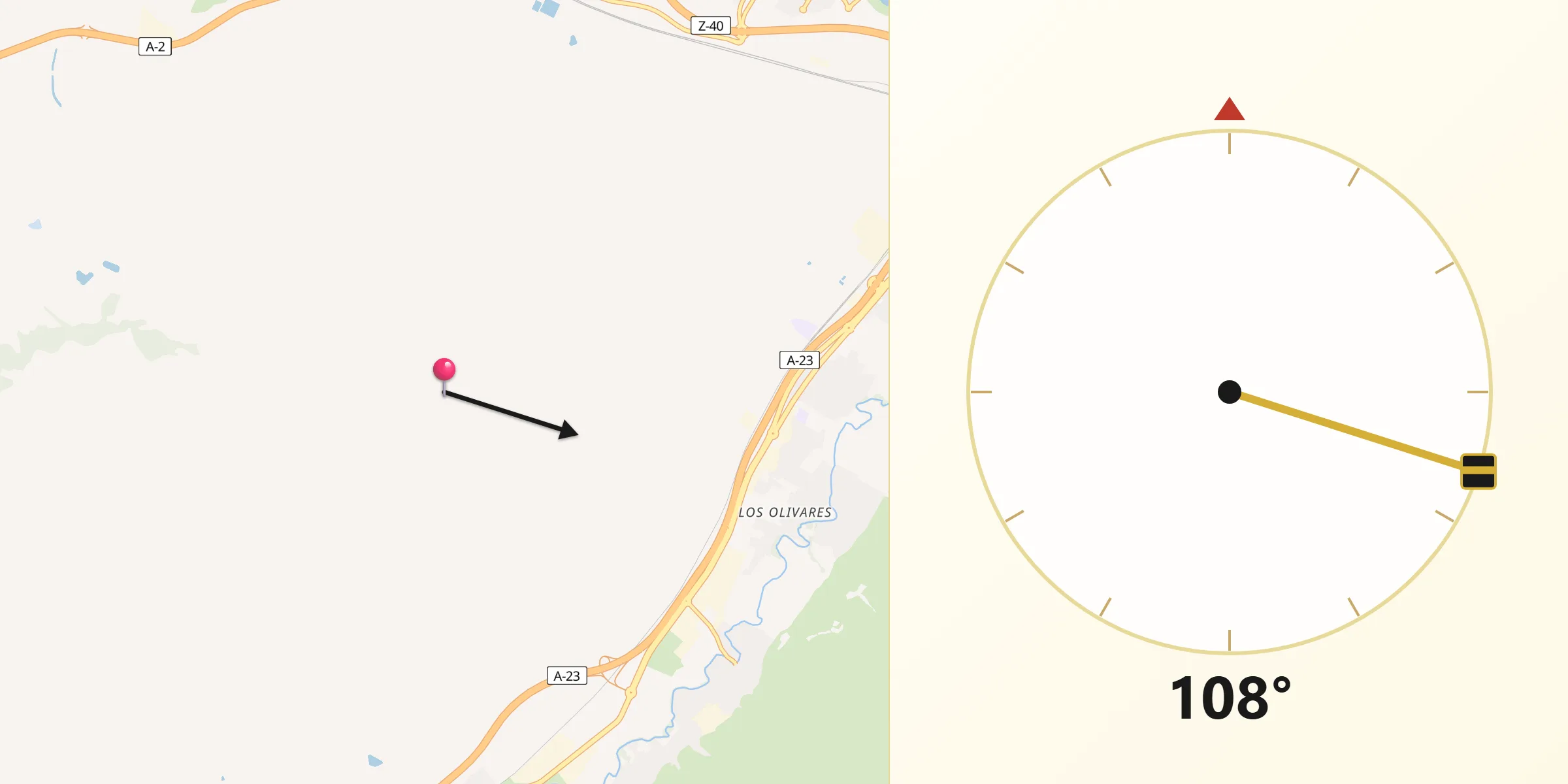 Dirección de la Qibla desde Provincia de Zaragoza