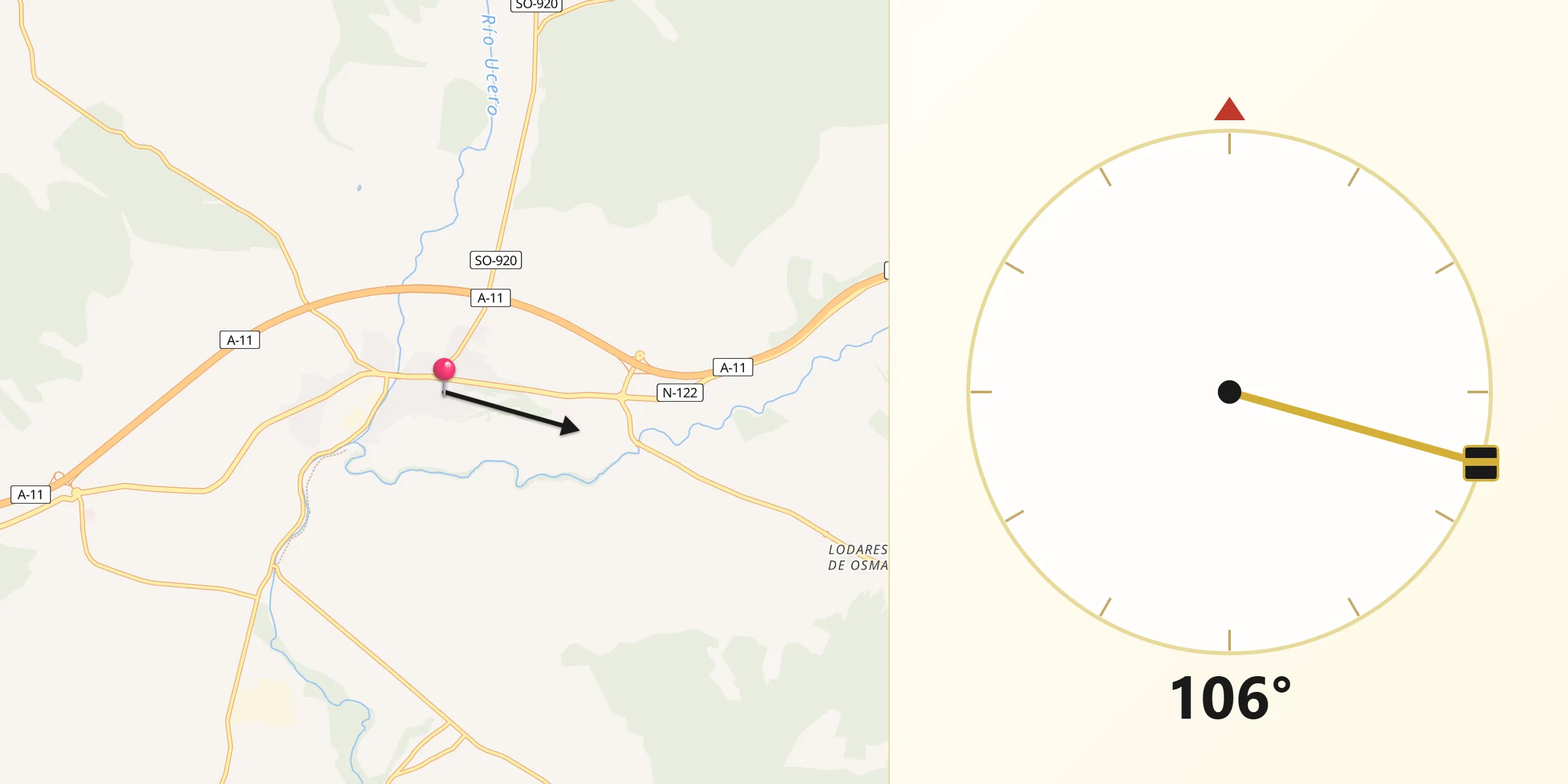 Dirección de la Qibla desde El Burgo de Osma
