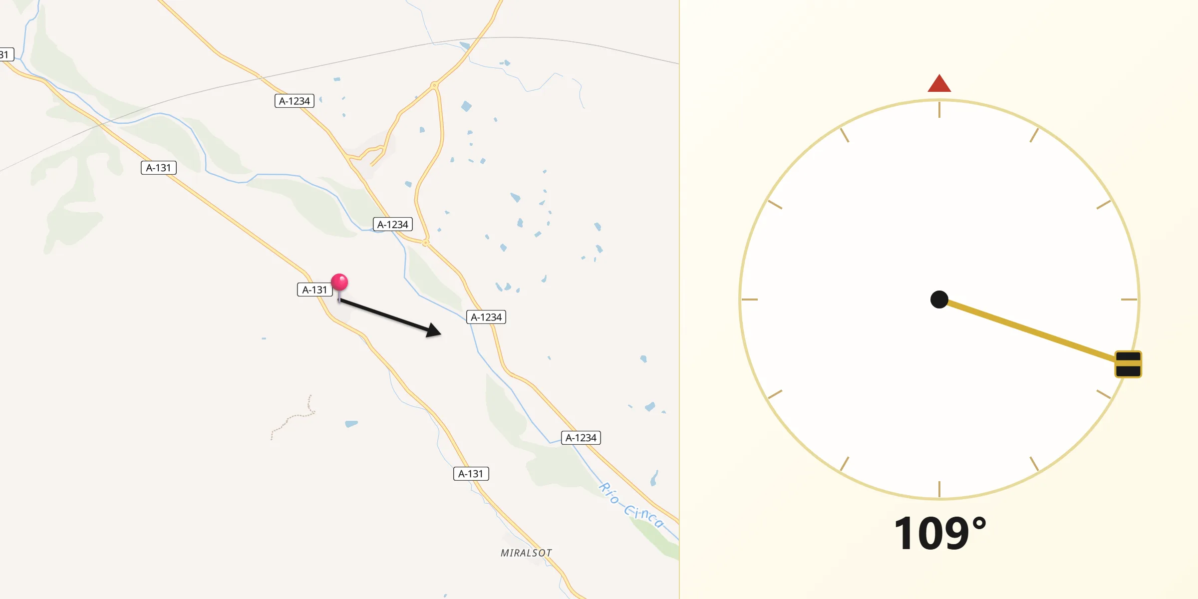 Dirección de la Qibla desde Velilla de Cinca