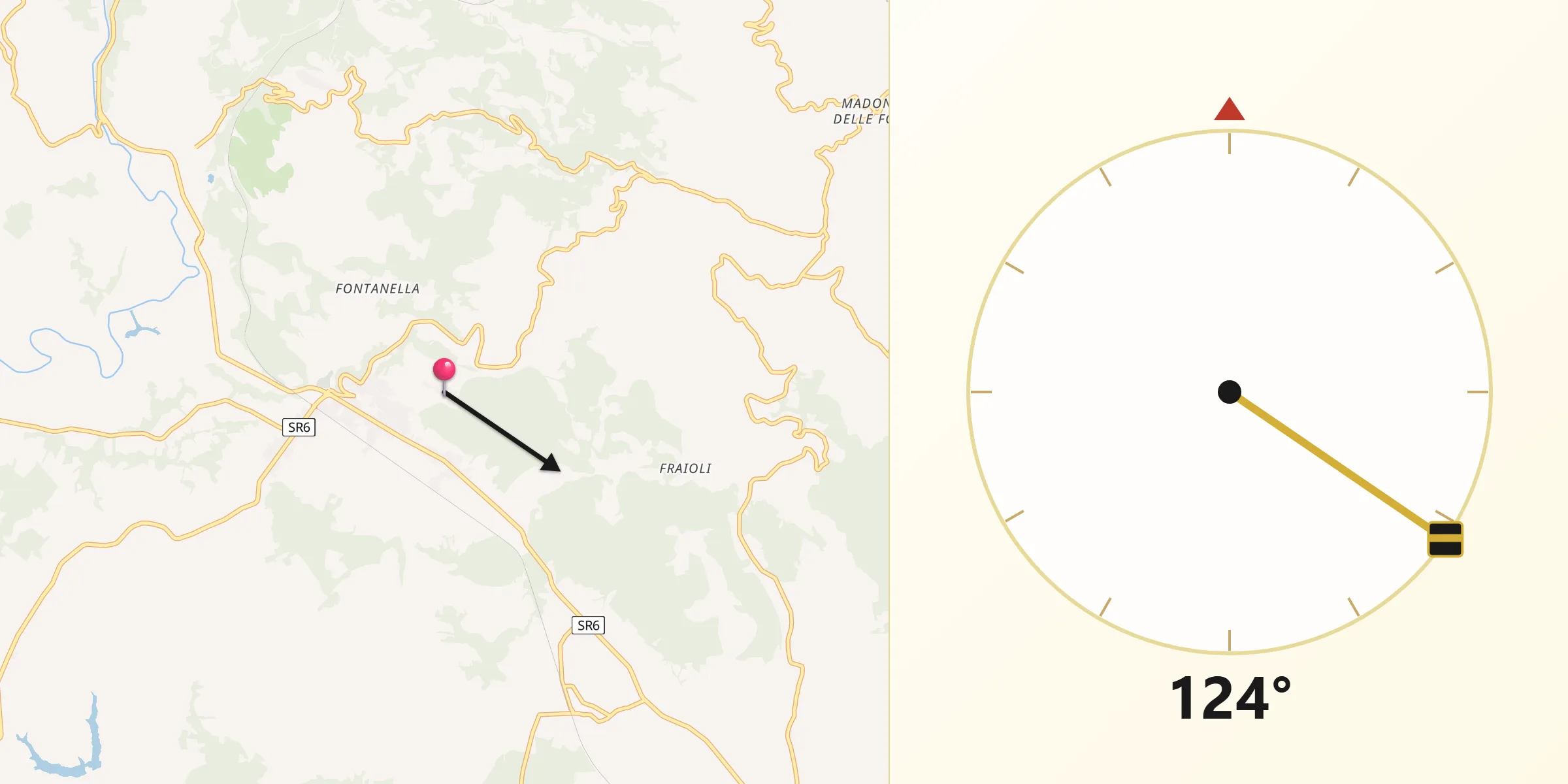Direzione della Qibla da Rocca d'Arce