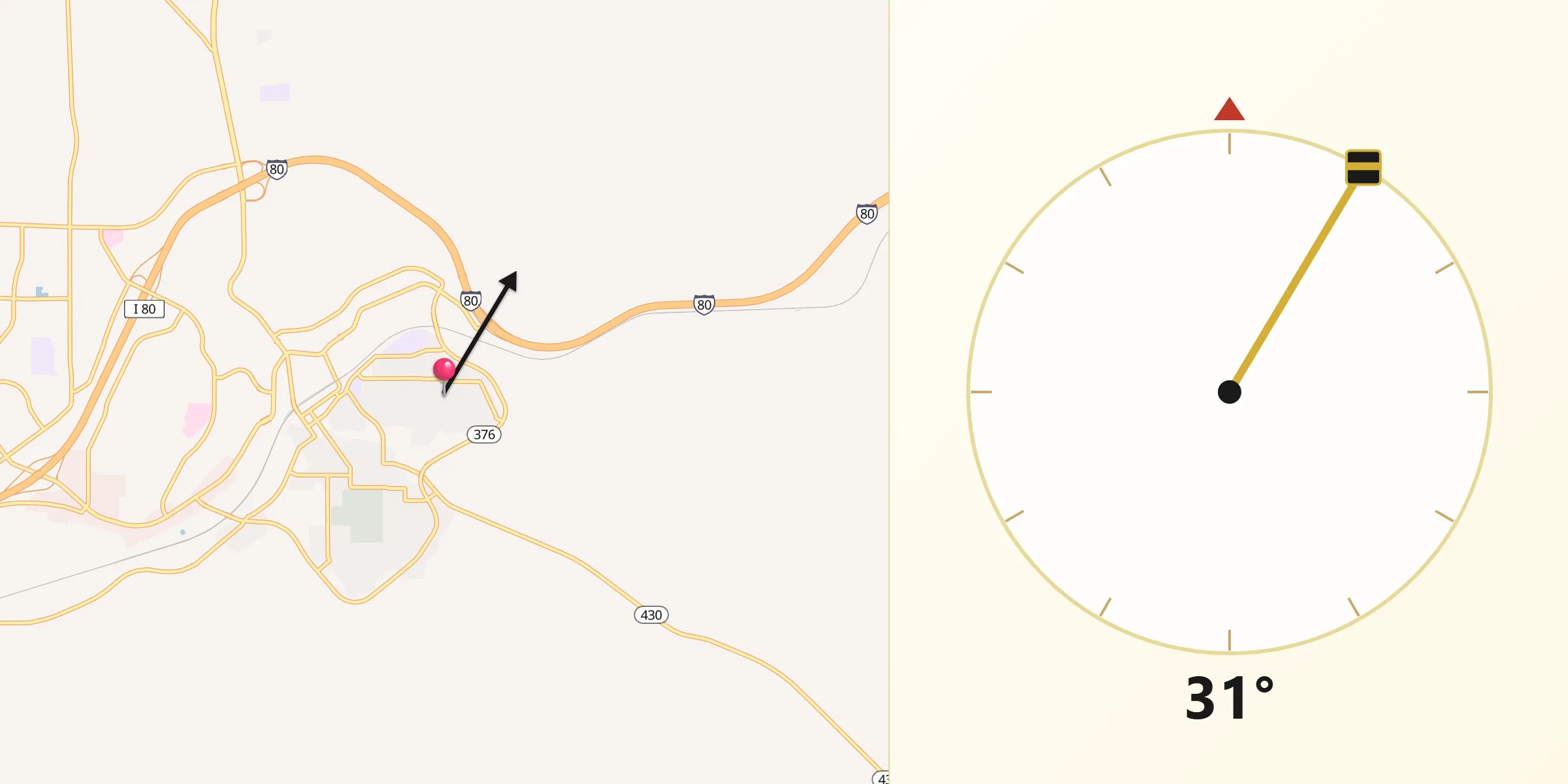 Qibla Direction from Rock Springs
