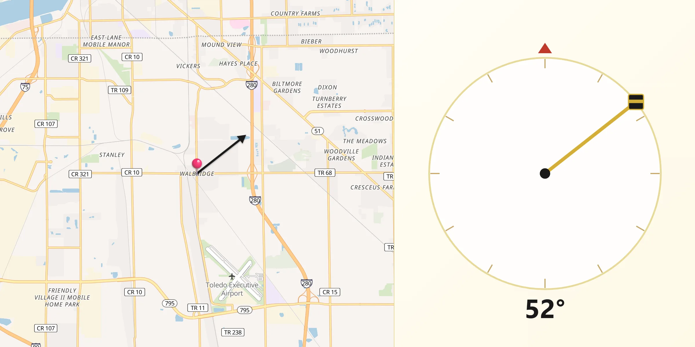 Qibla Direction from Walbridge