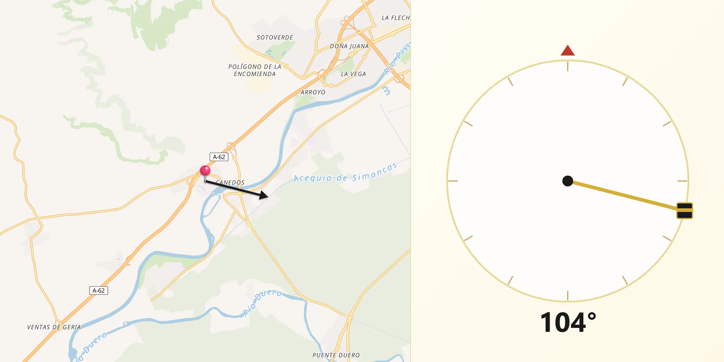 Dirección de la Qibla desde Simancas