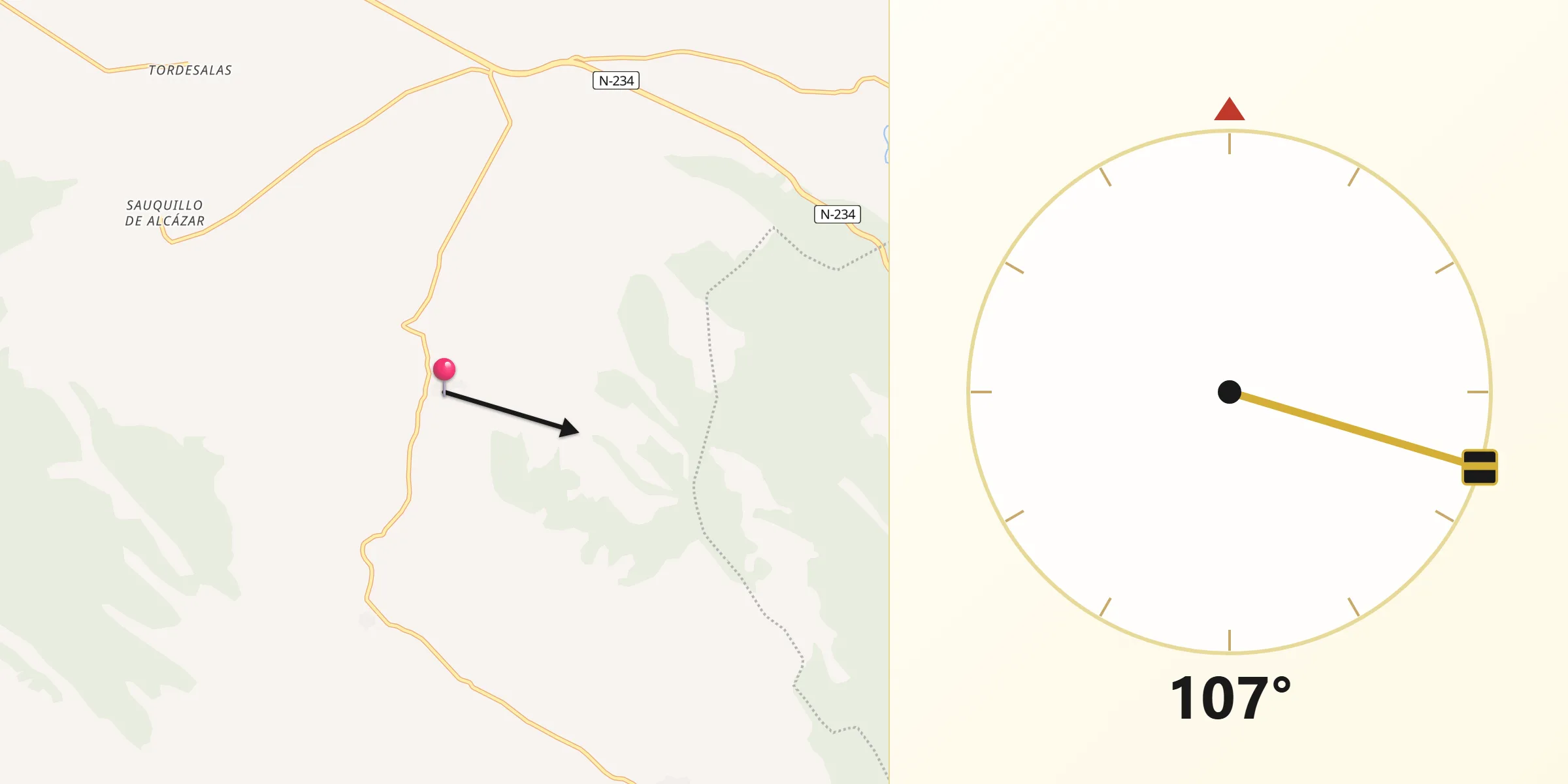 Dirección de la Qibla desde Reznos