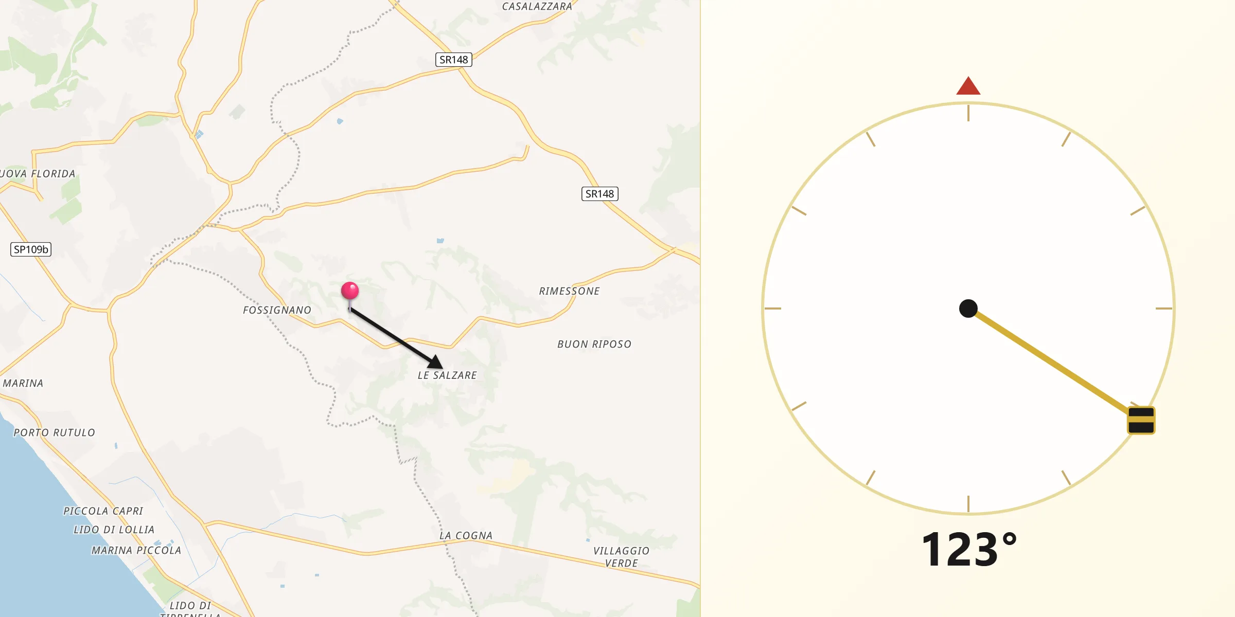 Direzione della Qibla da Fossignano