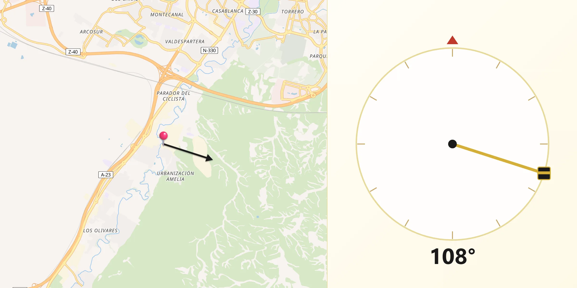 Dirección de la Qibla desde Cuarte de Huerva