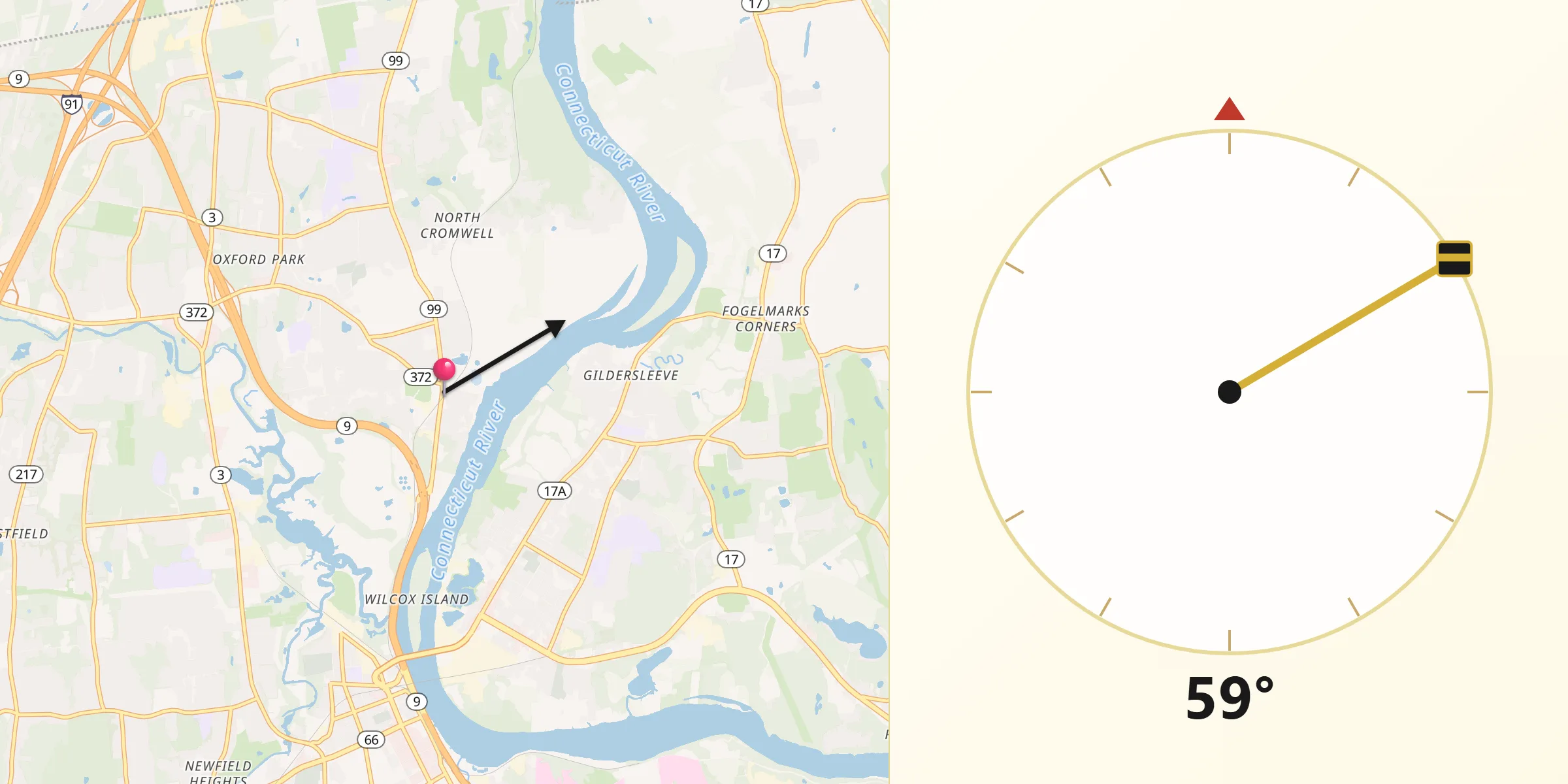 Qibla Direction from Cromwell