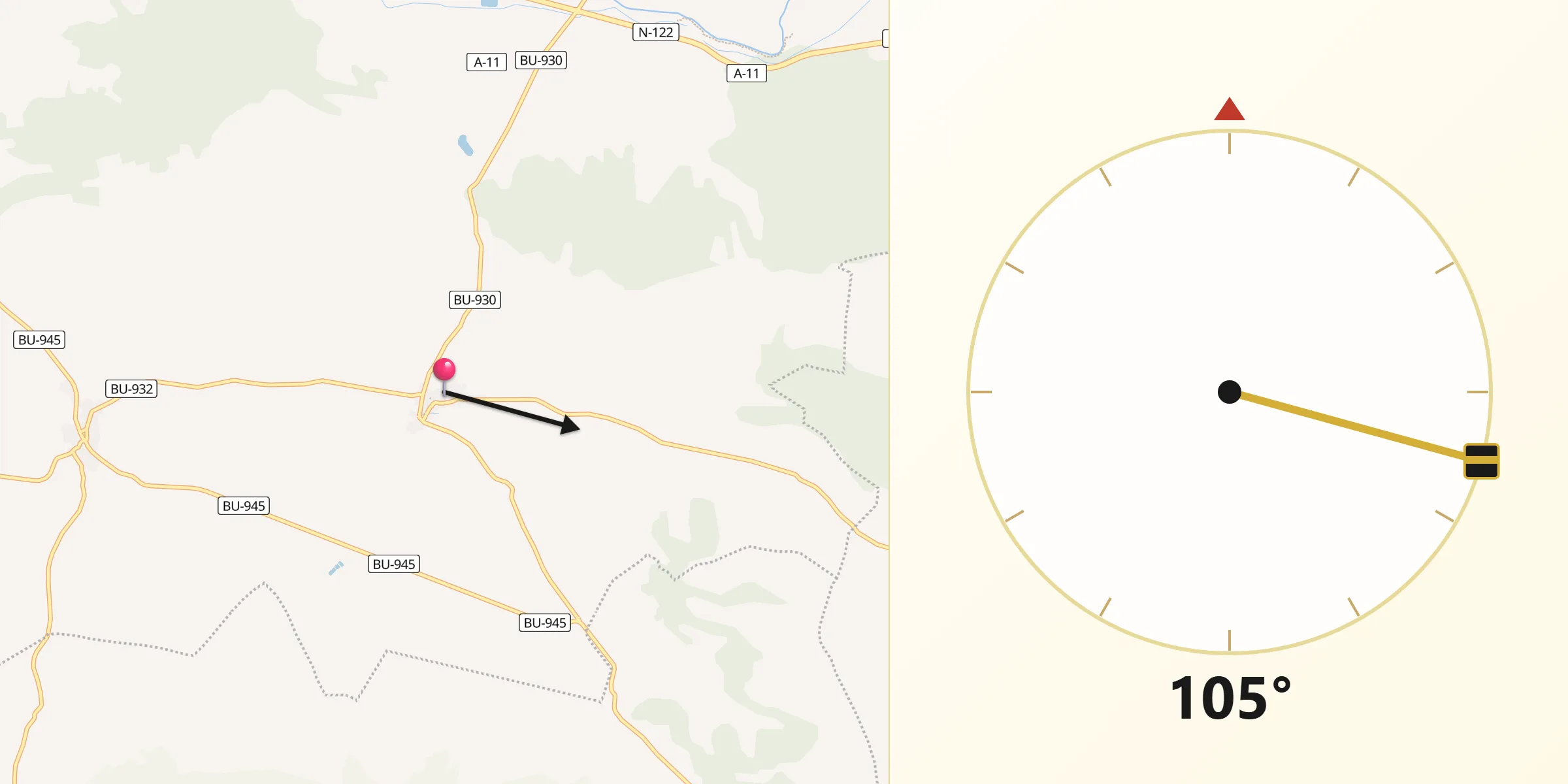 Dirección de la Qibla desde Santa Cruz de la Salceda