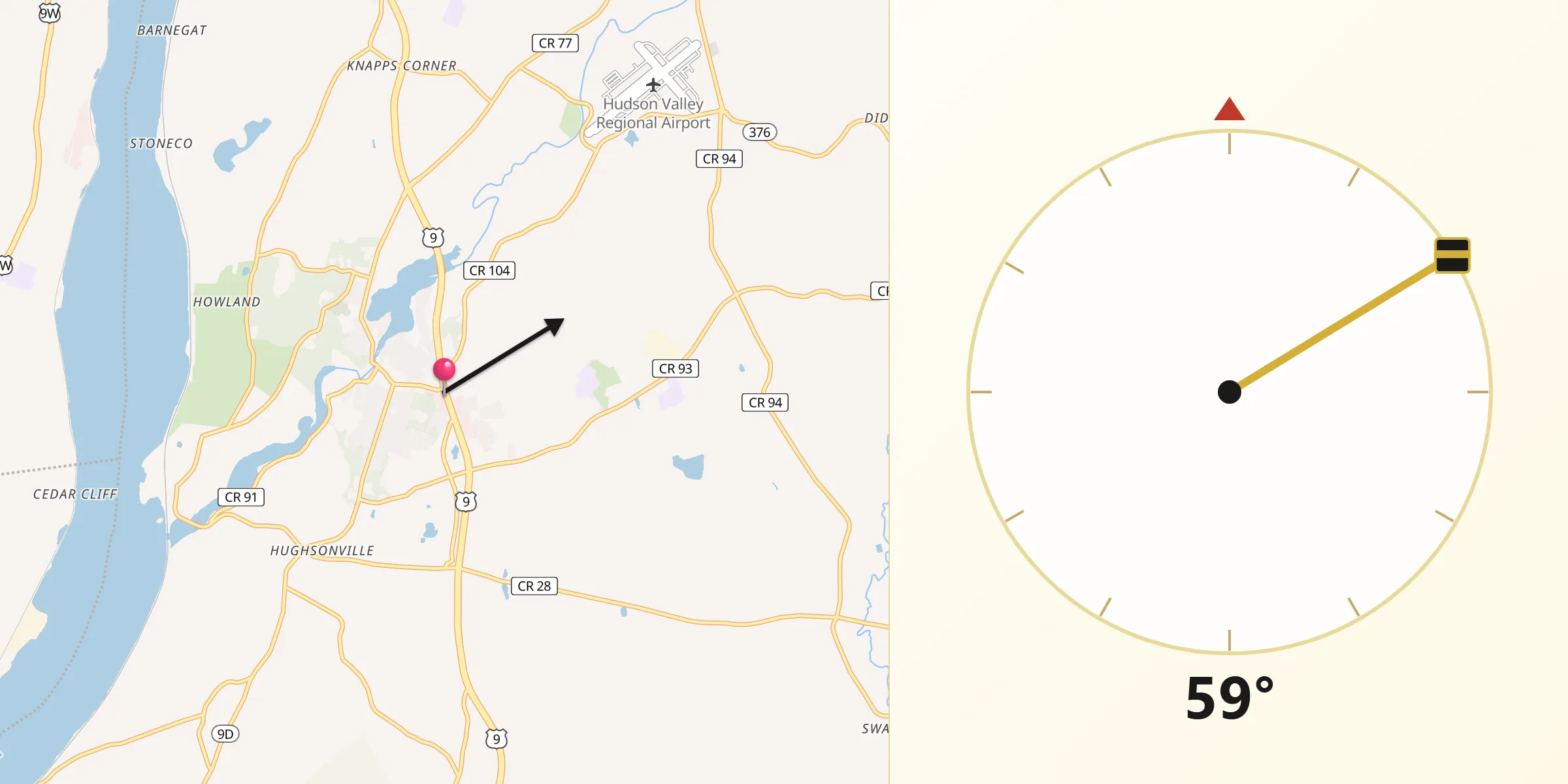 Qibla Direction from Wappingers Falls
