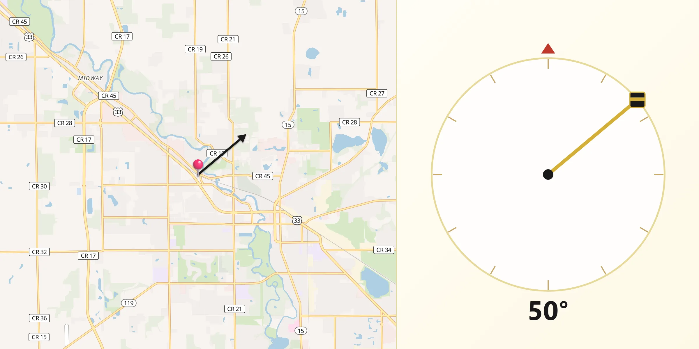 Qibla Direction from Elkhart County