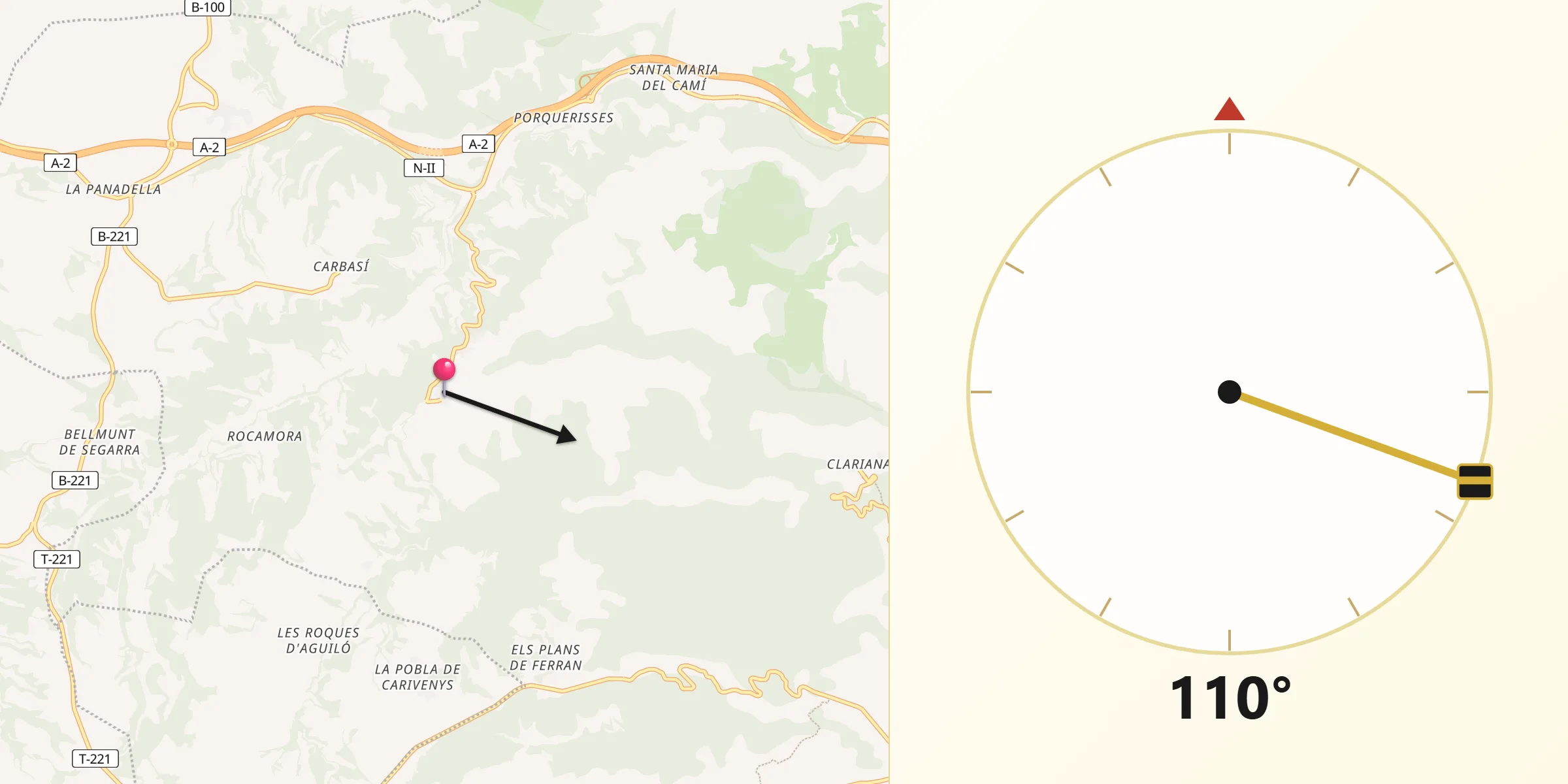Dirección de la Qibla desde Argençola