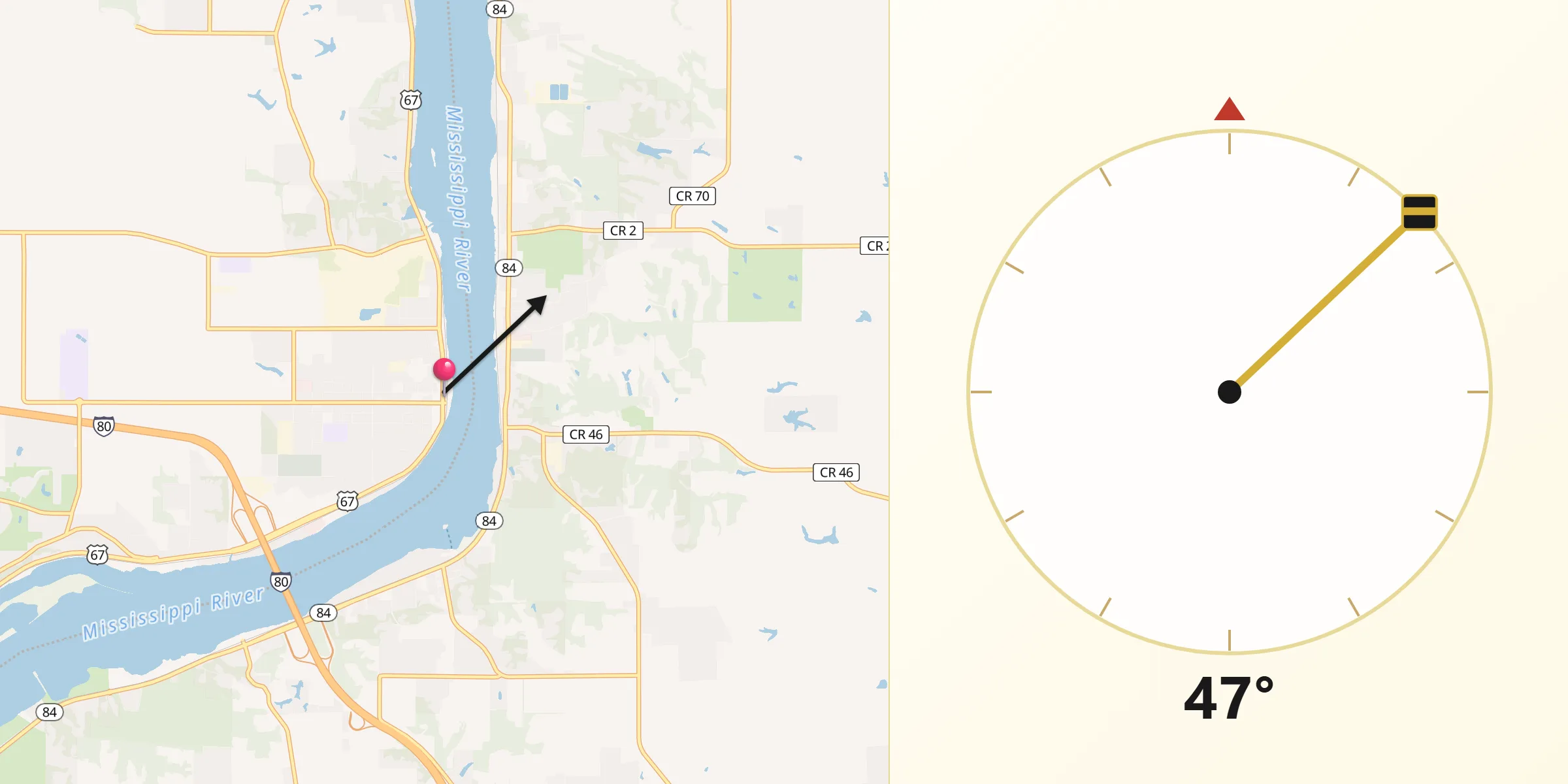 Qibla Direction from Le Claire
