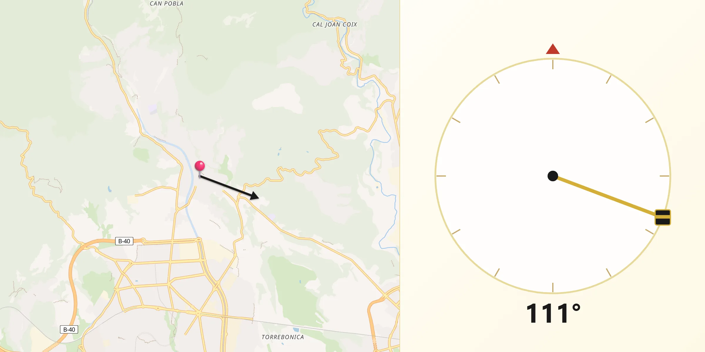 Dirección de la Qibla desde Matadepera