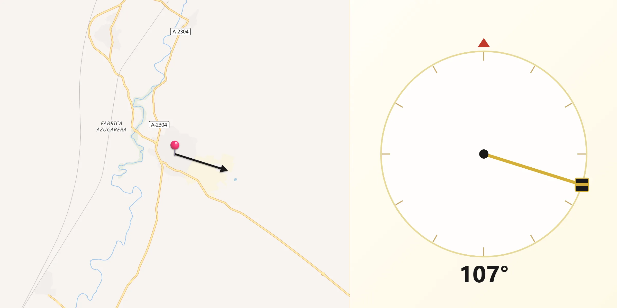 Dirección de la Qibla desde Épila