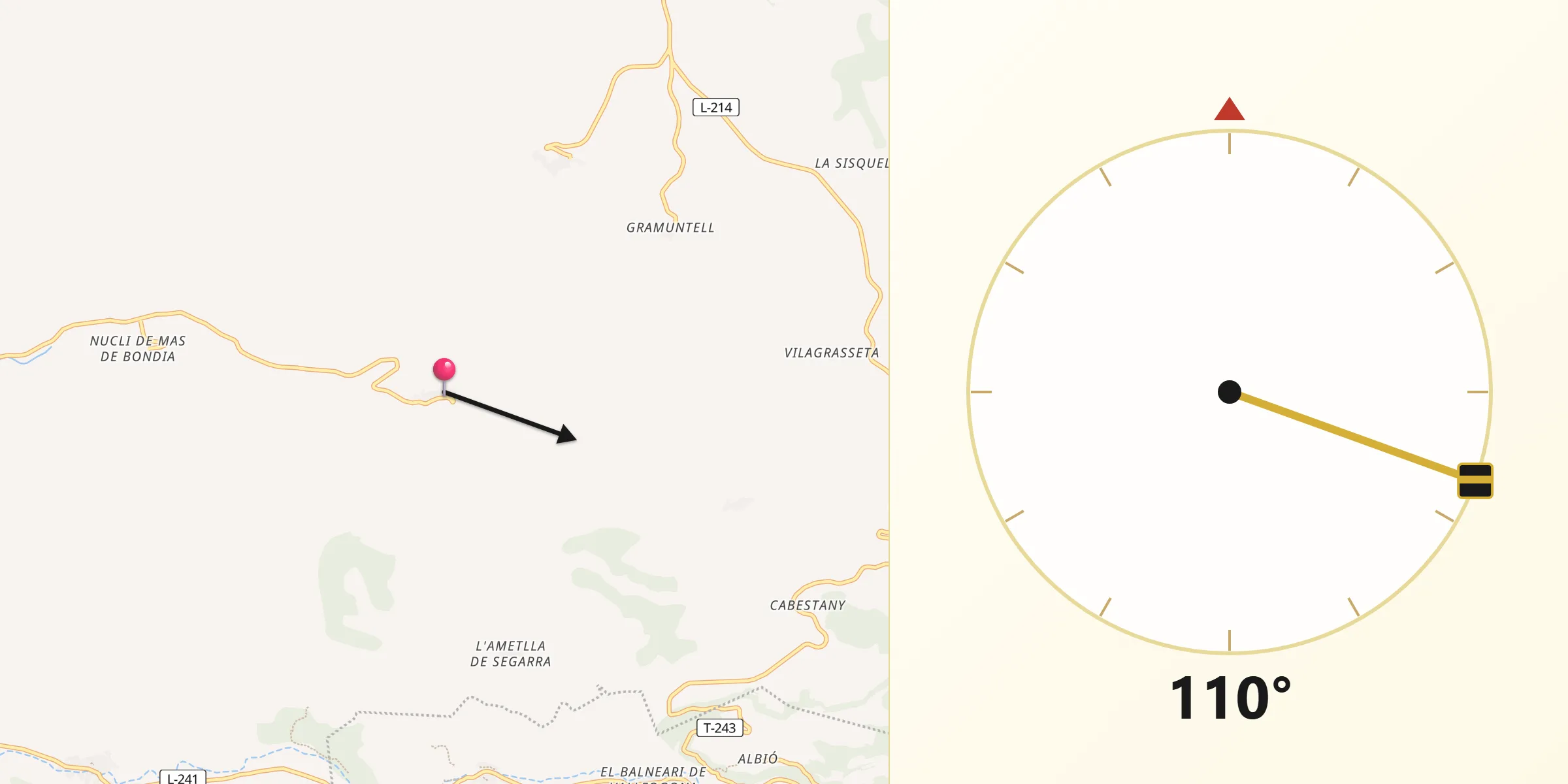 Dirección de la Qibla desde Montornès de Segarra