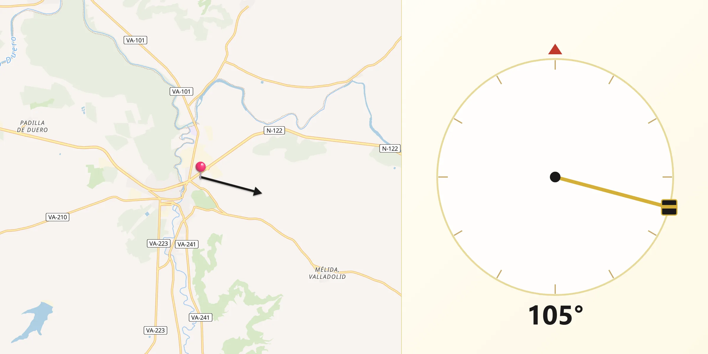 Dirección de la Qibla desde Peñafiel