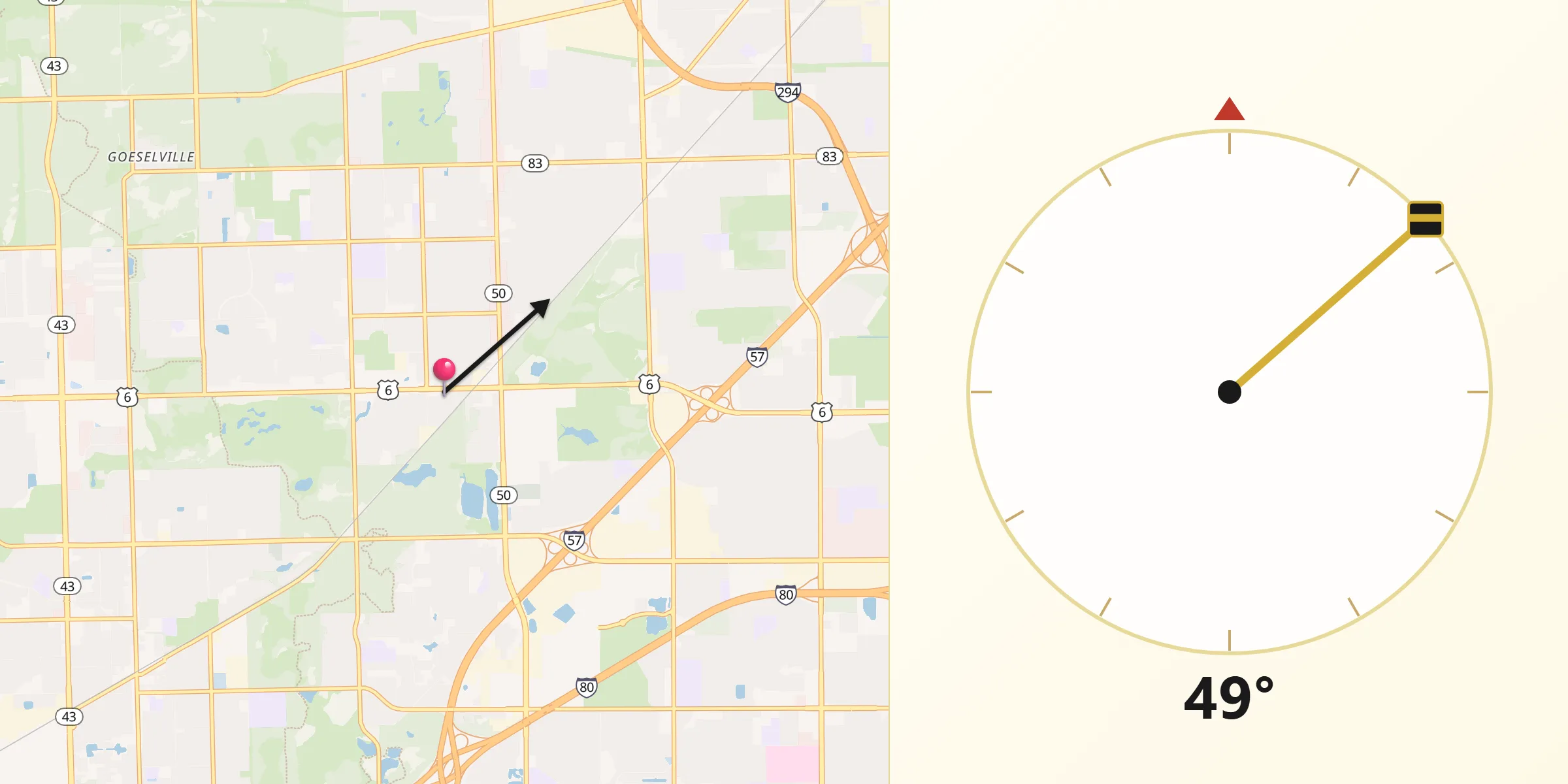 Qibla Direction from Oak Forest