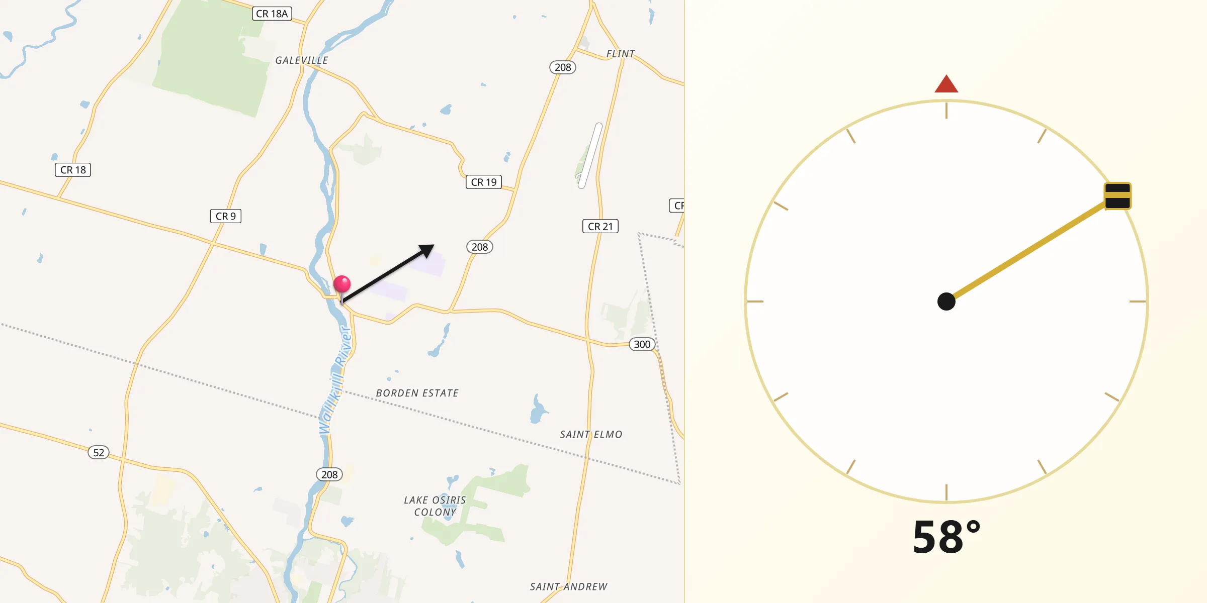 Qibla Direction from Wallkill