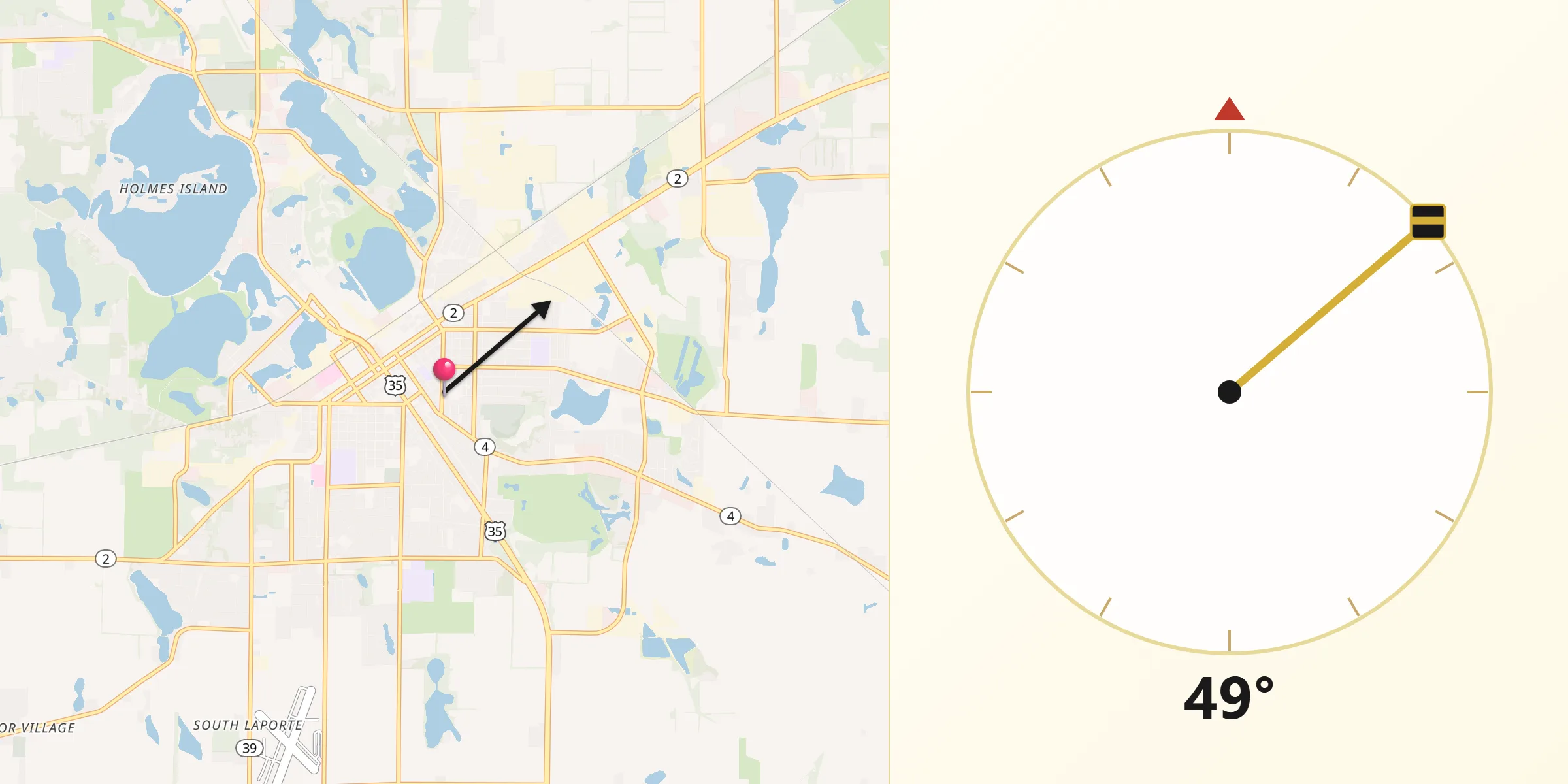 Qibla Direction from La Porte