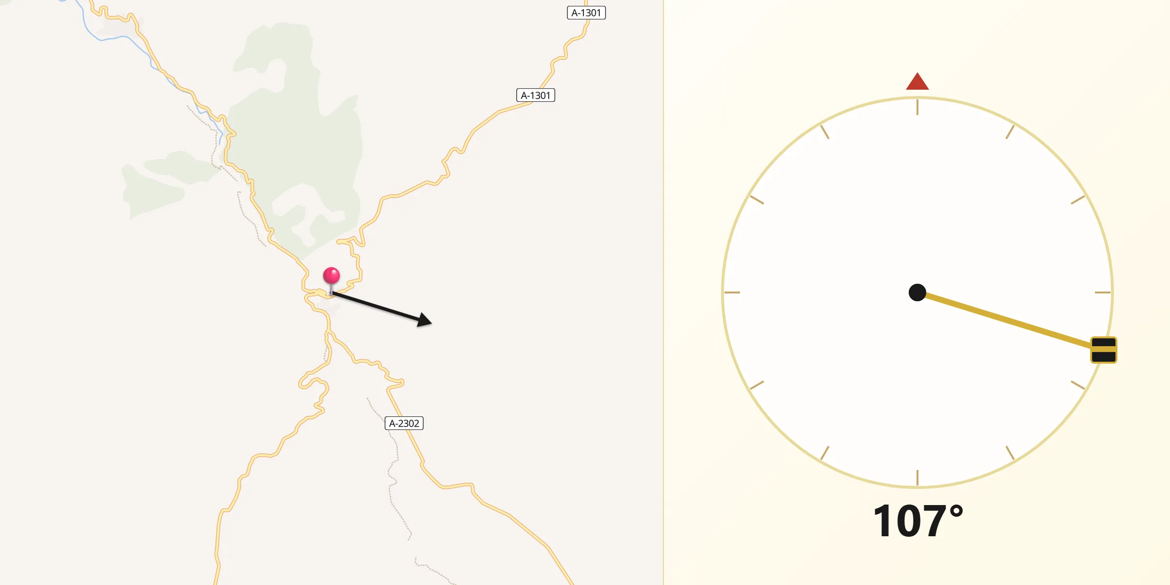 Dirección de la Qibla desde Tierga