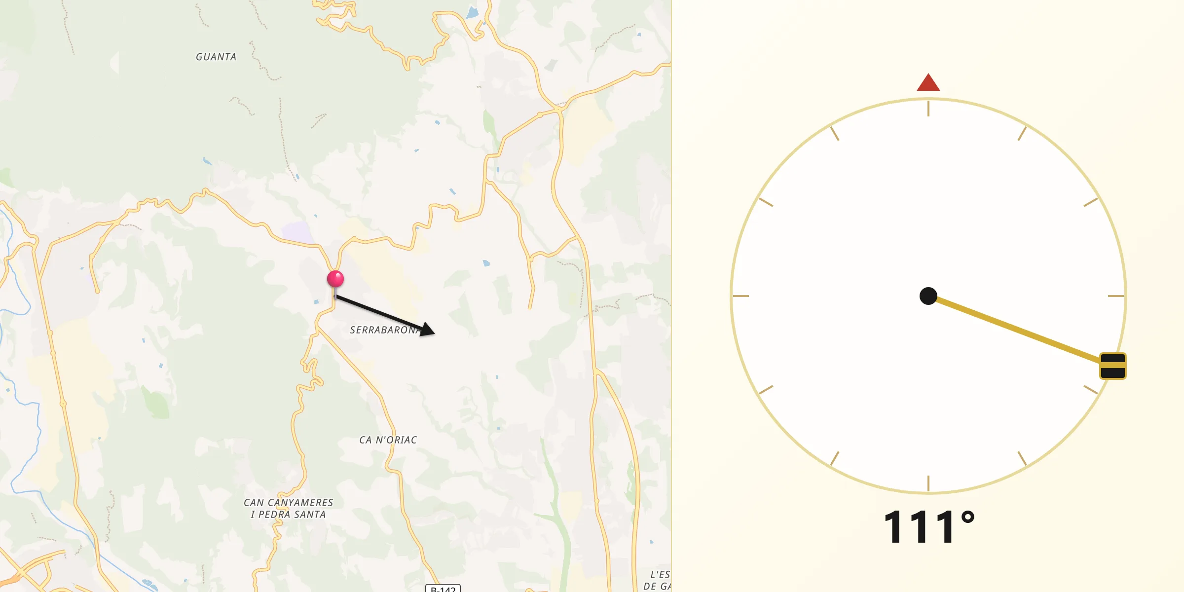 Dirección de la Qibla desde Sentmenat