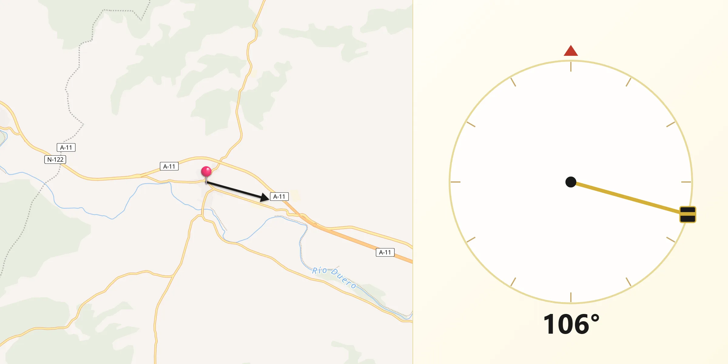 Dirección de la Qibla desde Langa de Duero