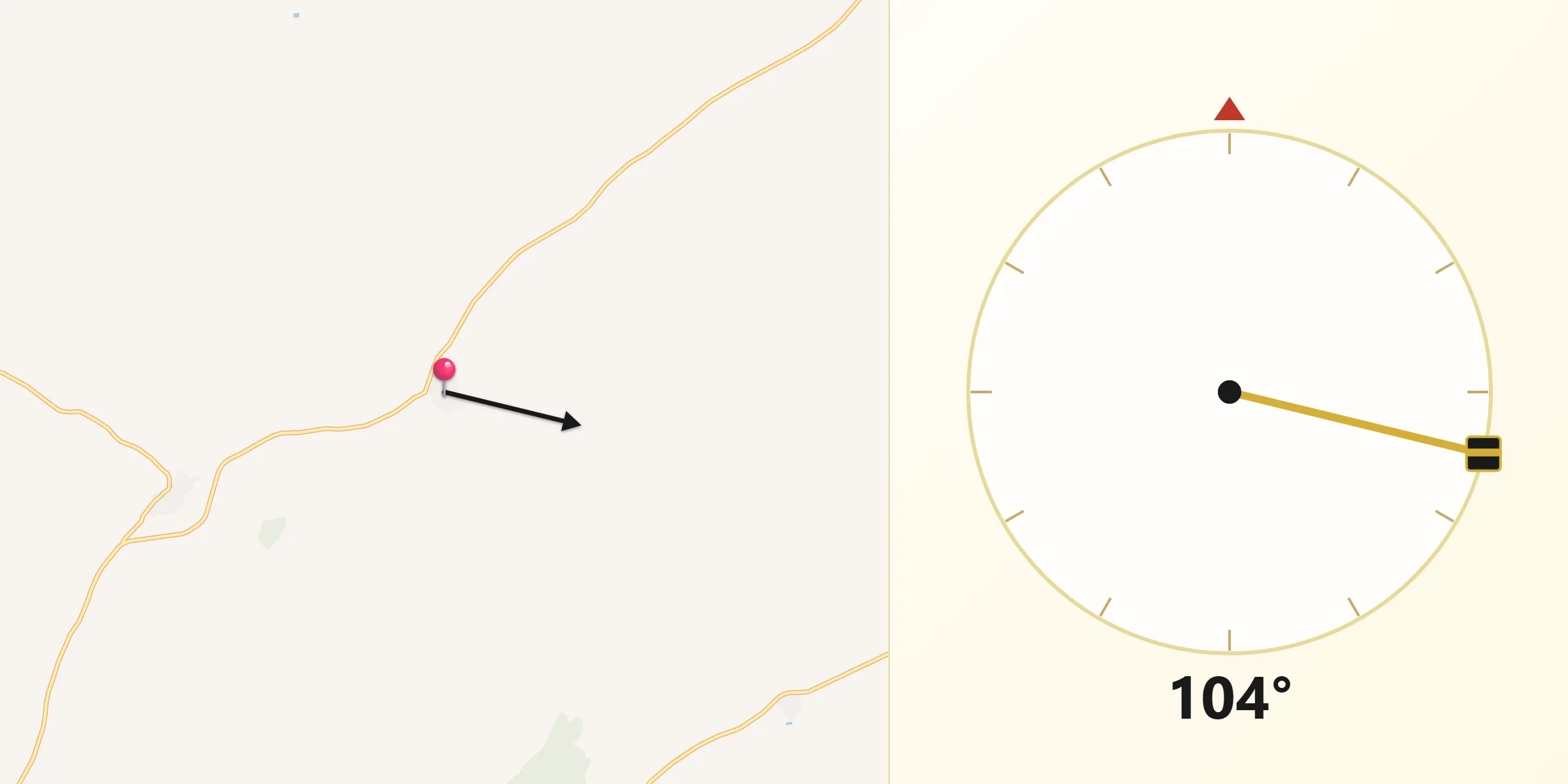 Dirección de la Qibla desde Villalube