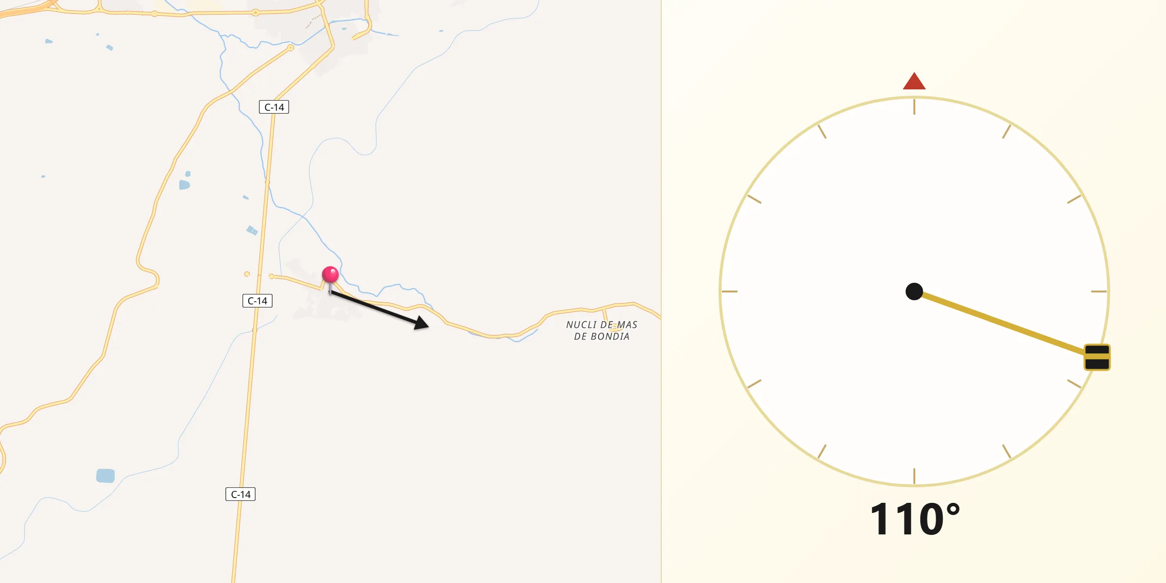 Dirección de la Qibla desde Verdú