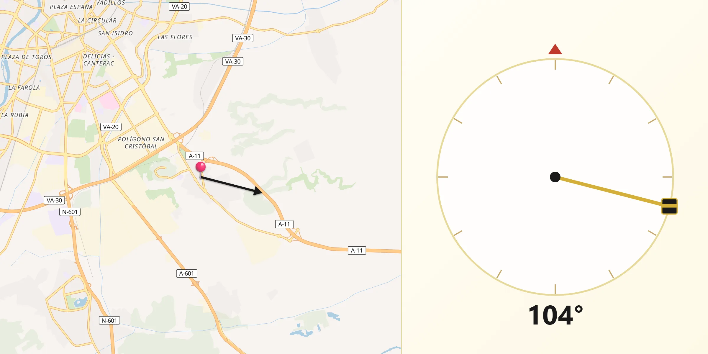 Dirección de la Qibla desde Cistérniga