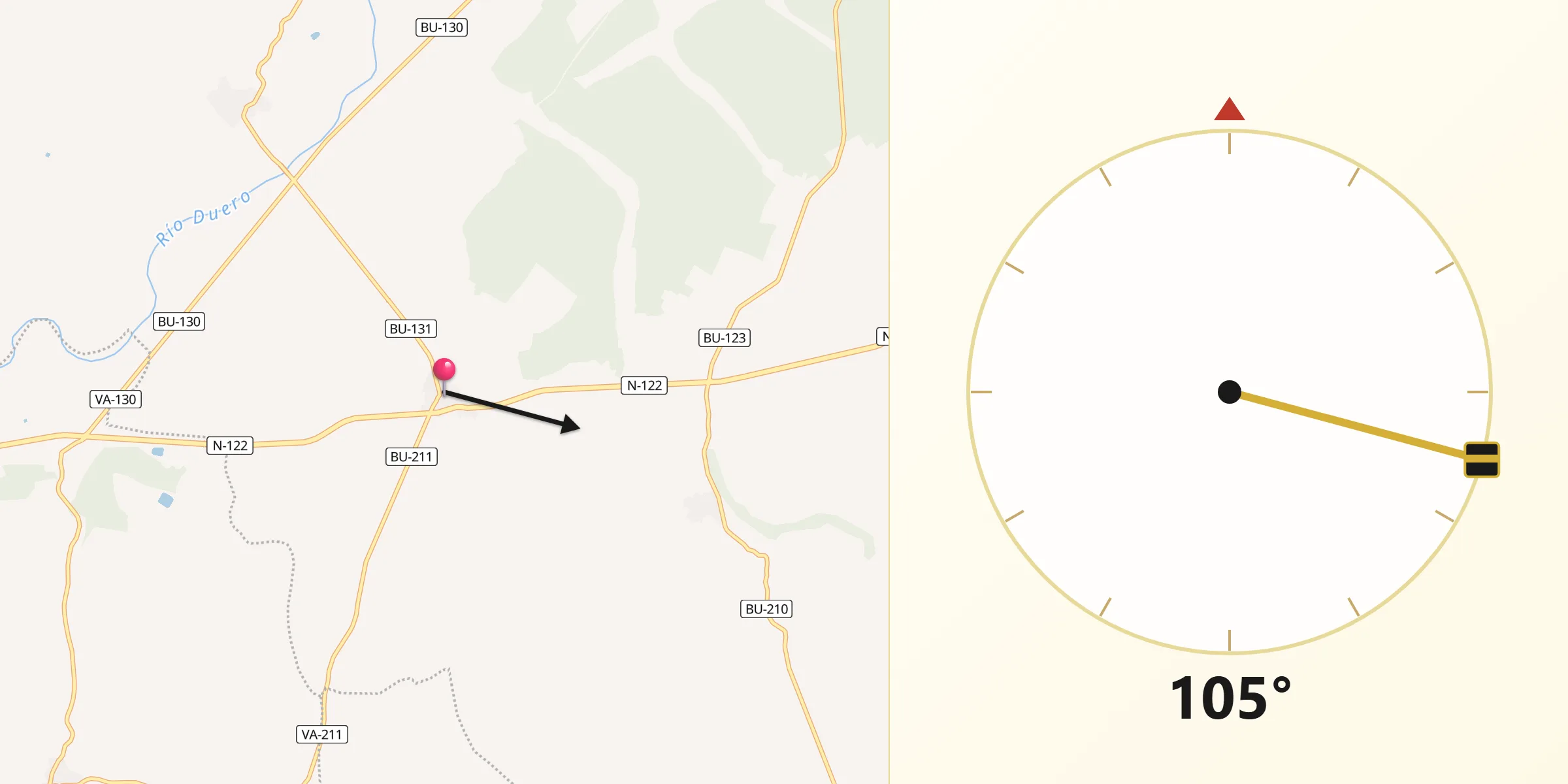 Dirección de la Qibla desde Nava de Roa
