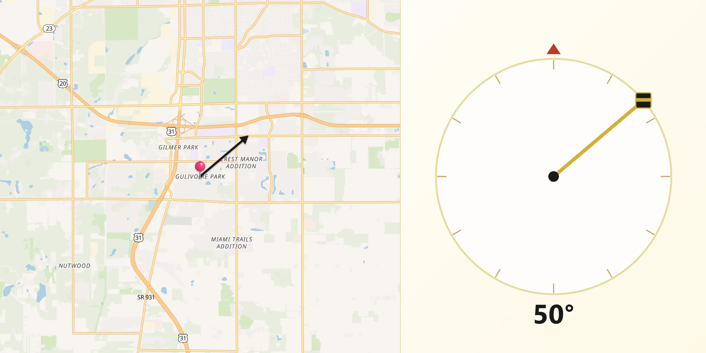Qibla Direction from Gulivoire Park