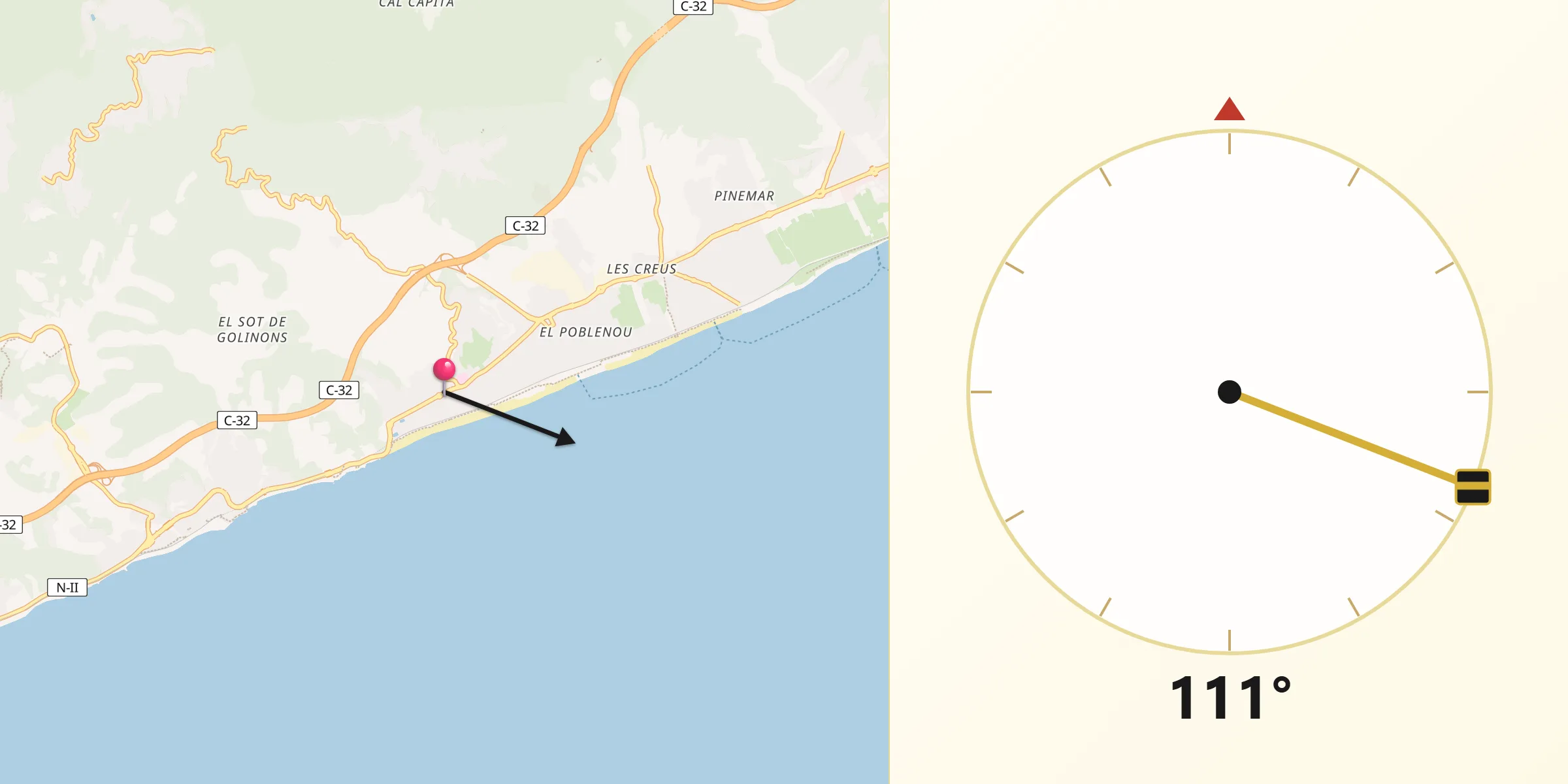 Dirección de la Qibla desde Calella